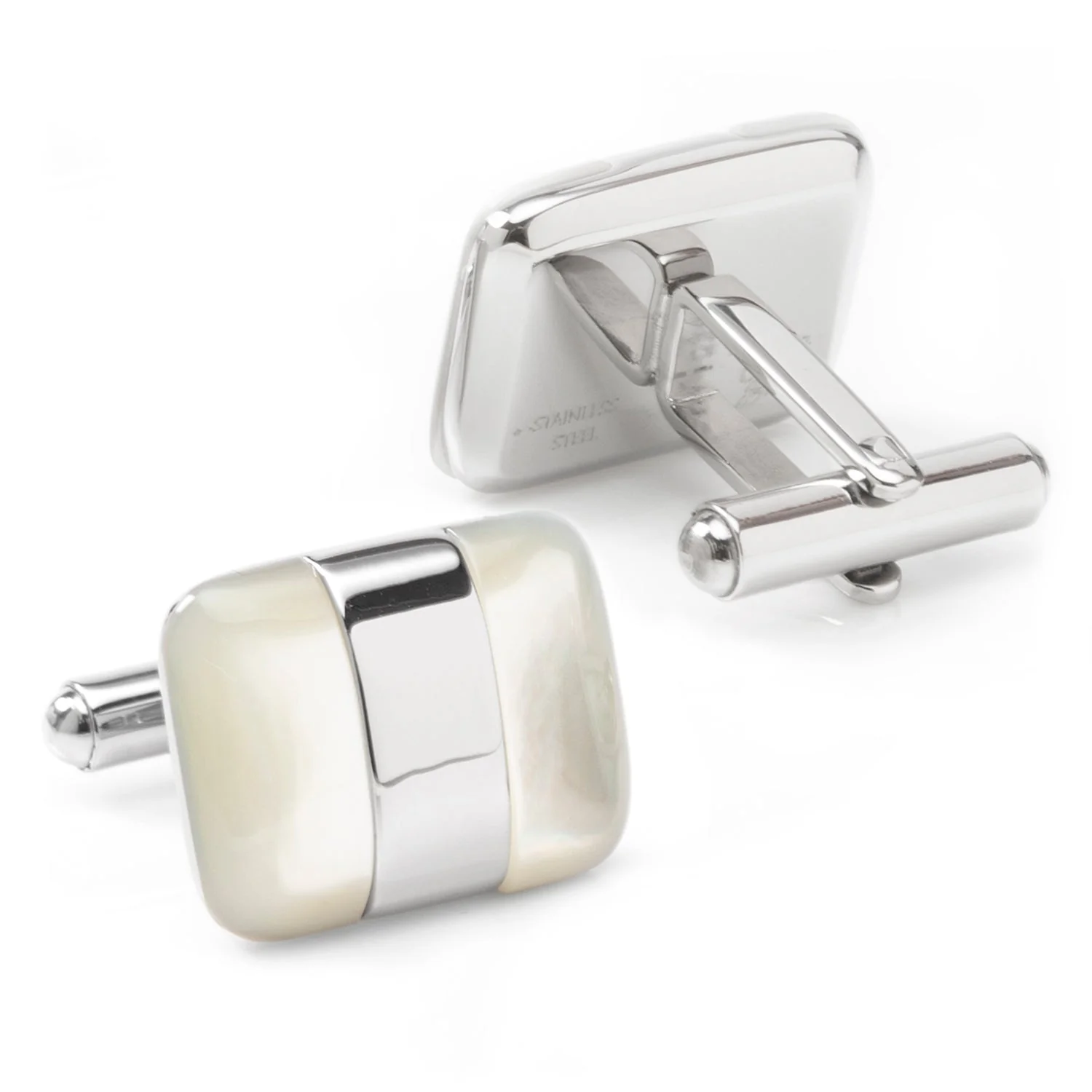 Silver Wrapped White Mother of Pearl Cufflinks - Image 2