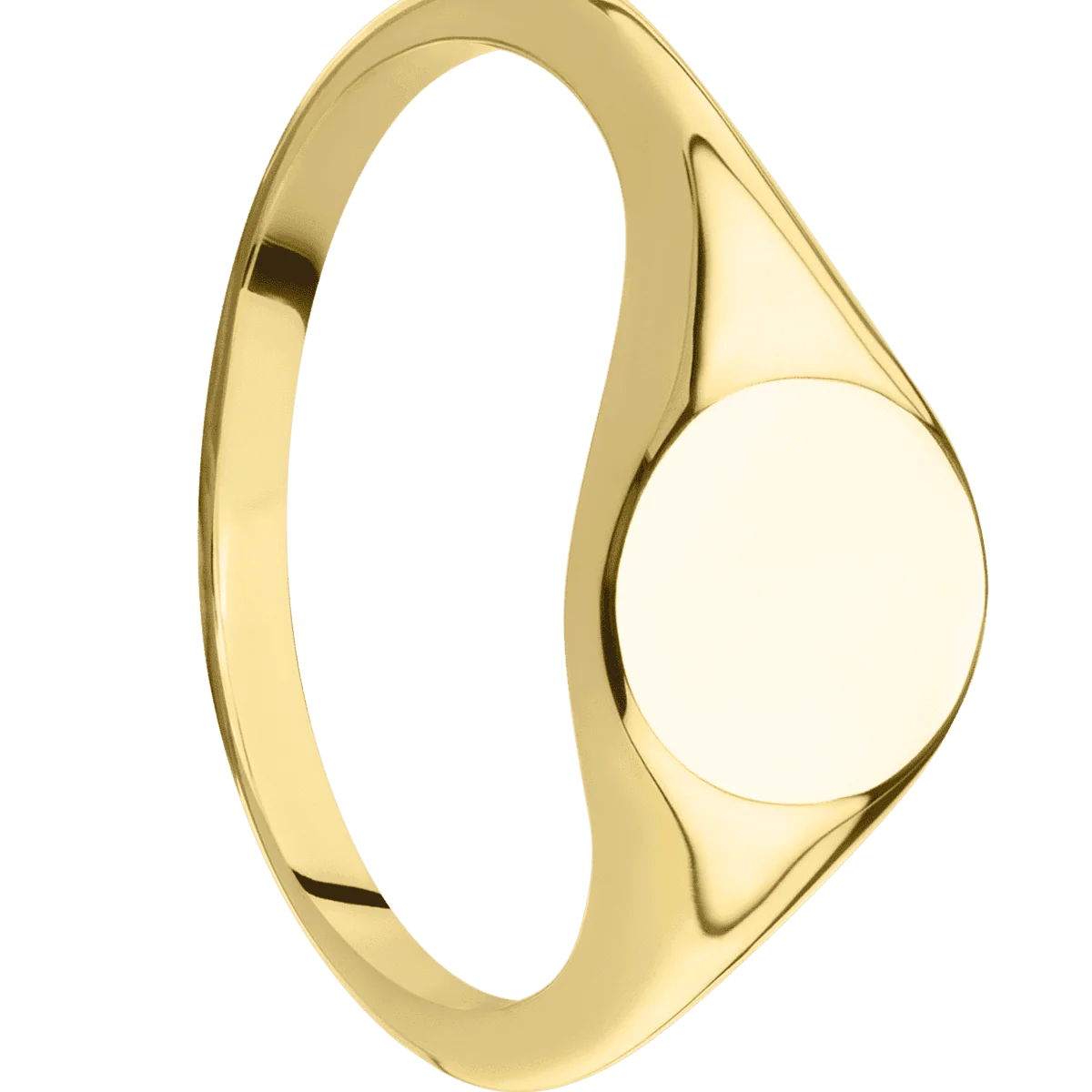 Small Circle signet ring (10mm) in 14K Yellow Gold, with a Thin style band.