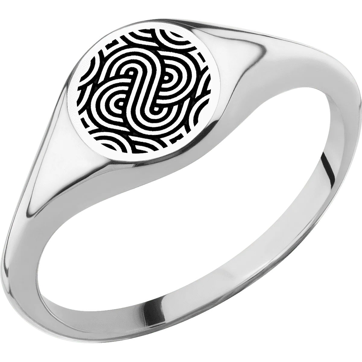 Small Circle signet ring (10mm) in Platinum, with a Thin style band and an Abstract 1 engraving. - Image 2