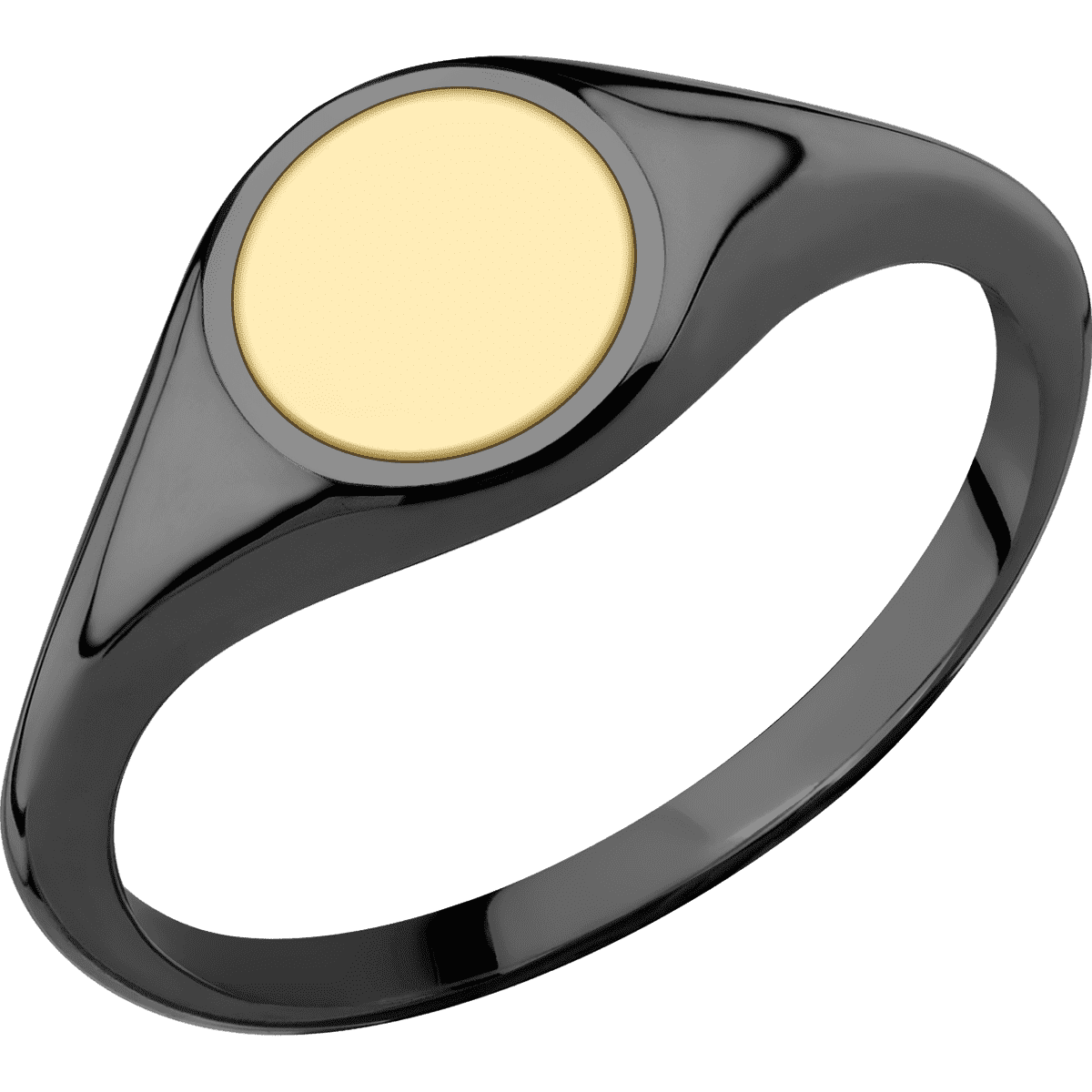 Small Circle signet ring (10mm) in Zirconium, with a Thin style band, a 14K Yellow Gold inlay. - Image 2