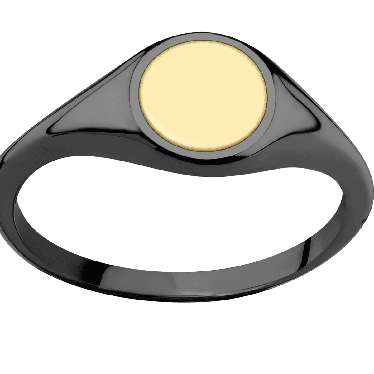 Small Circle signet ring (10mm) in Zirconium, with a Thin style band, a 14K Yellow Gold inlay. - Image 3