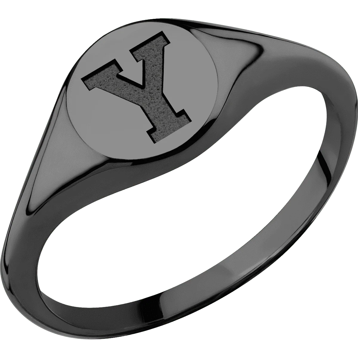 Small Circle signet ring (10mm) in Zirconium, with a Thin style band and a Brigham Young Block Y engraving. - Image 2
