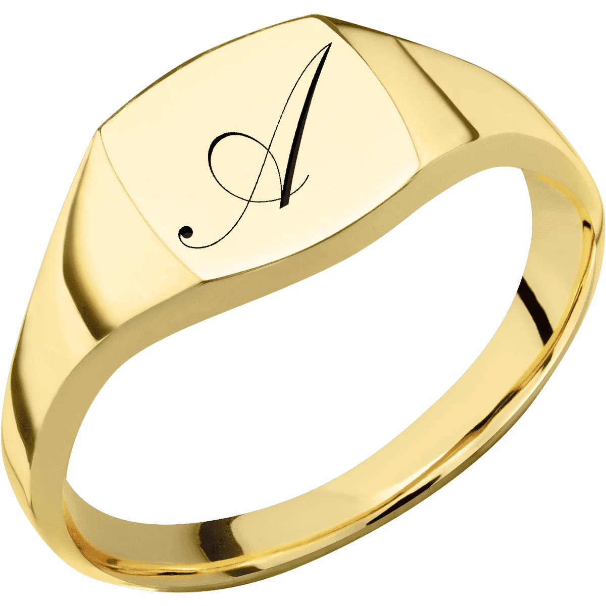 Small Cushion signet ring (10x10mm) in 14K Yellow Gold, with a Thin style band and a Kunstler Script 1 engraving. - Image 2
