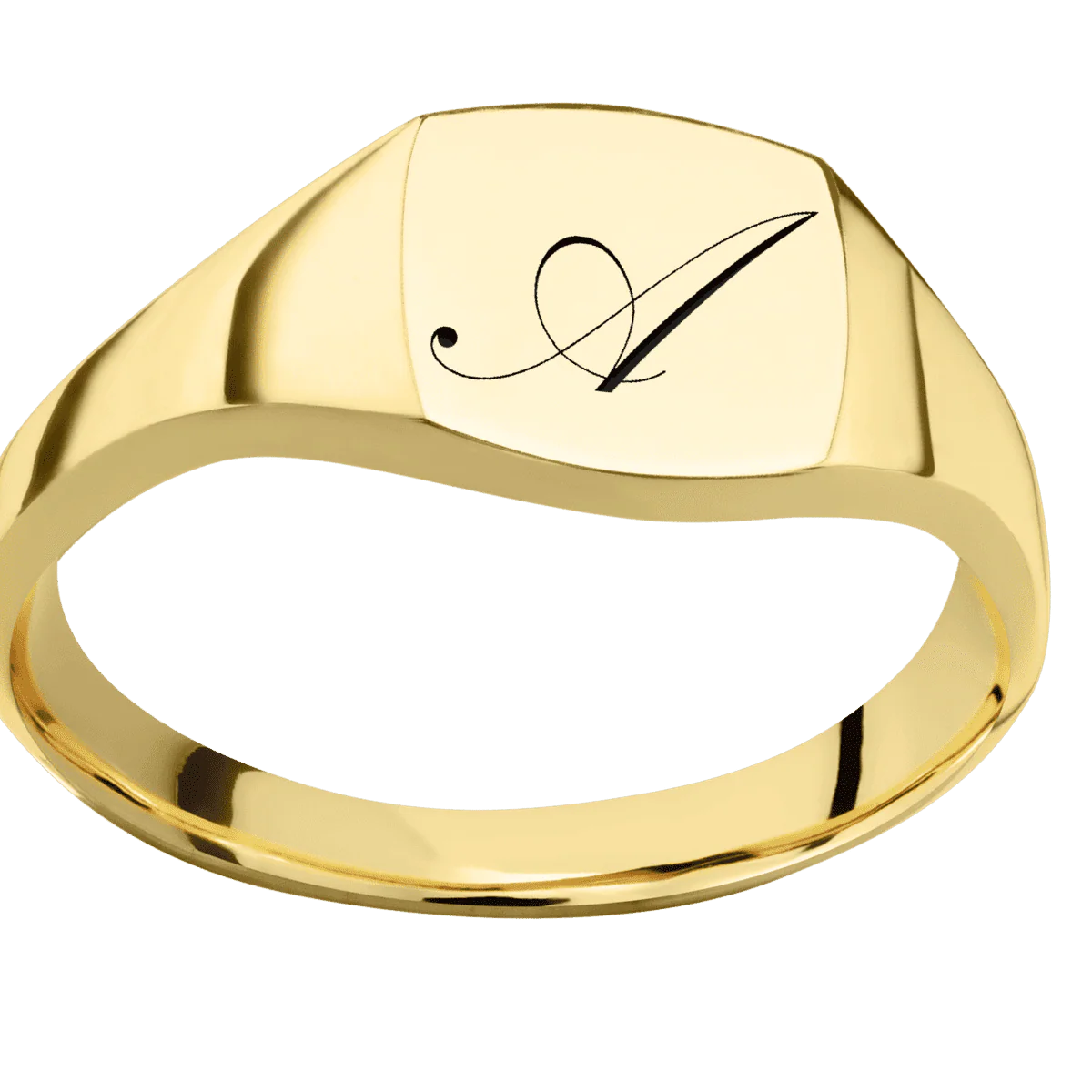 Small Cushion signet ring (10x10mm) in 14K Yellow Gold, with a Thin style band and a Kunstler Script 1 engraving. - Image 3