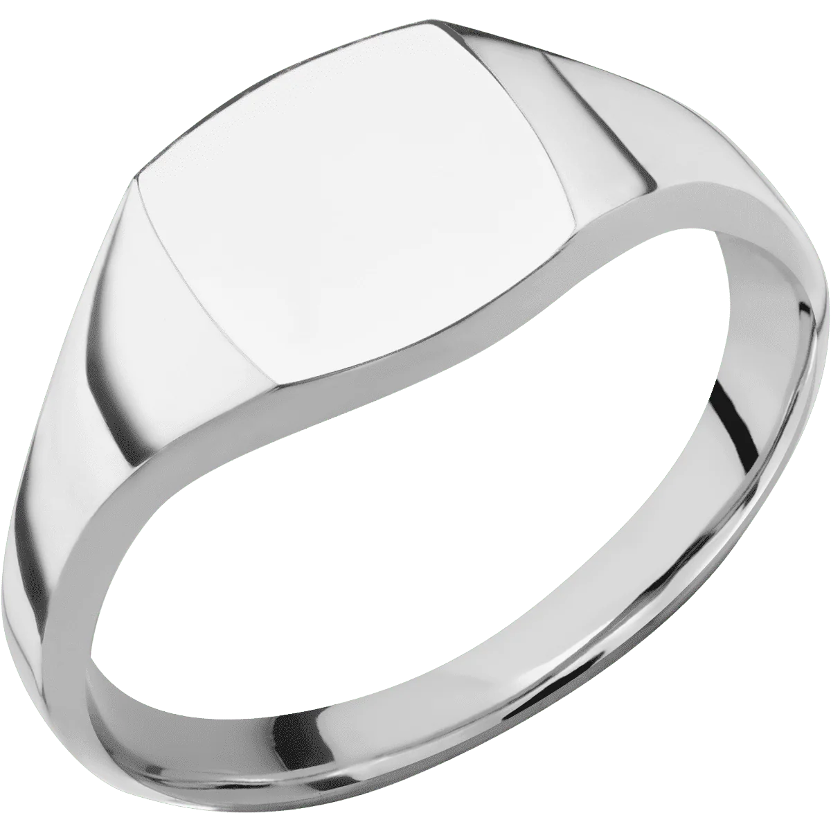 Small Cushion signet ring (10x10mm) in 18K White Gold, with a Thin style band. - Image 2
