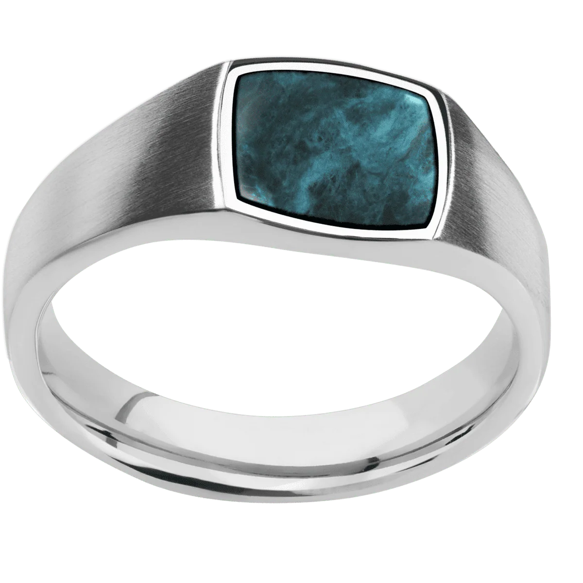 Small Cushion signet ring (10x10mm) in Cobalt Chrome, with a Wide style band, a Washington Blue Jade inlay. - Image 3