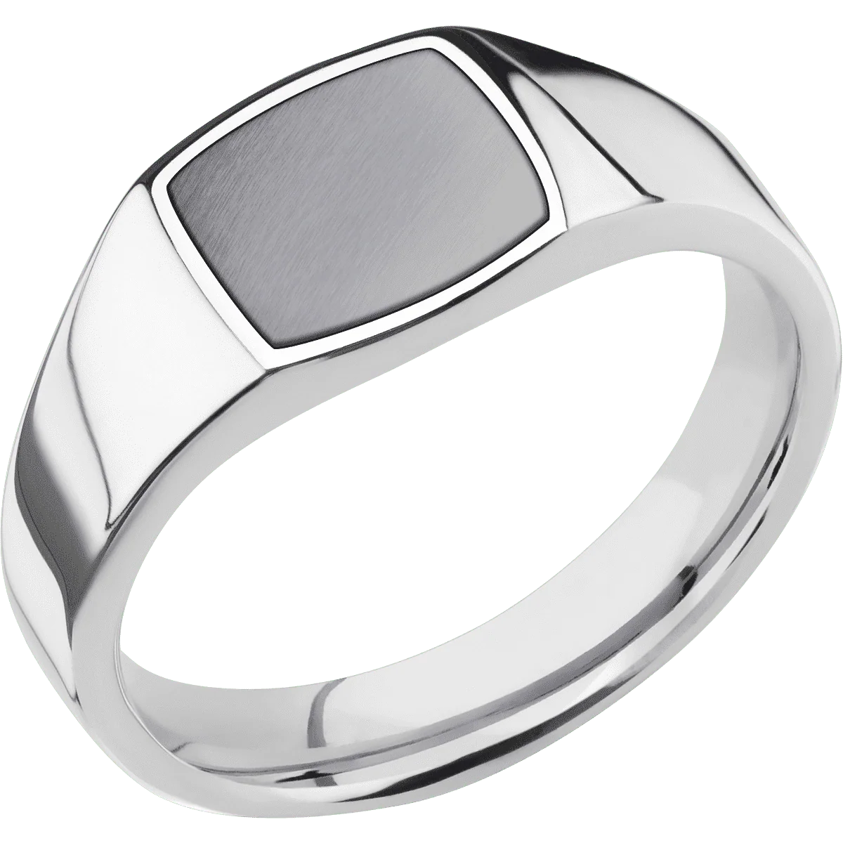 Small Cushion signet ring (10x10mm) in Palladium Silver, with a Wide style band, a Tantalum inlay. - Image 2