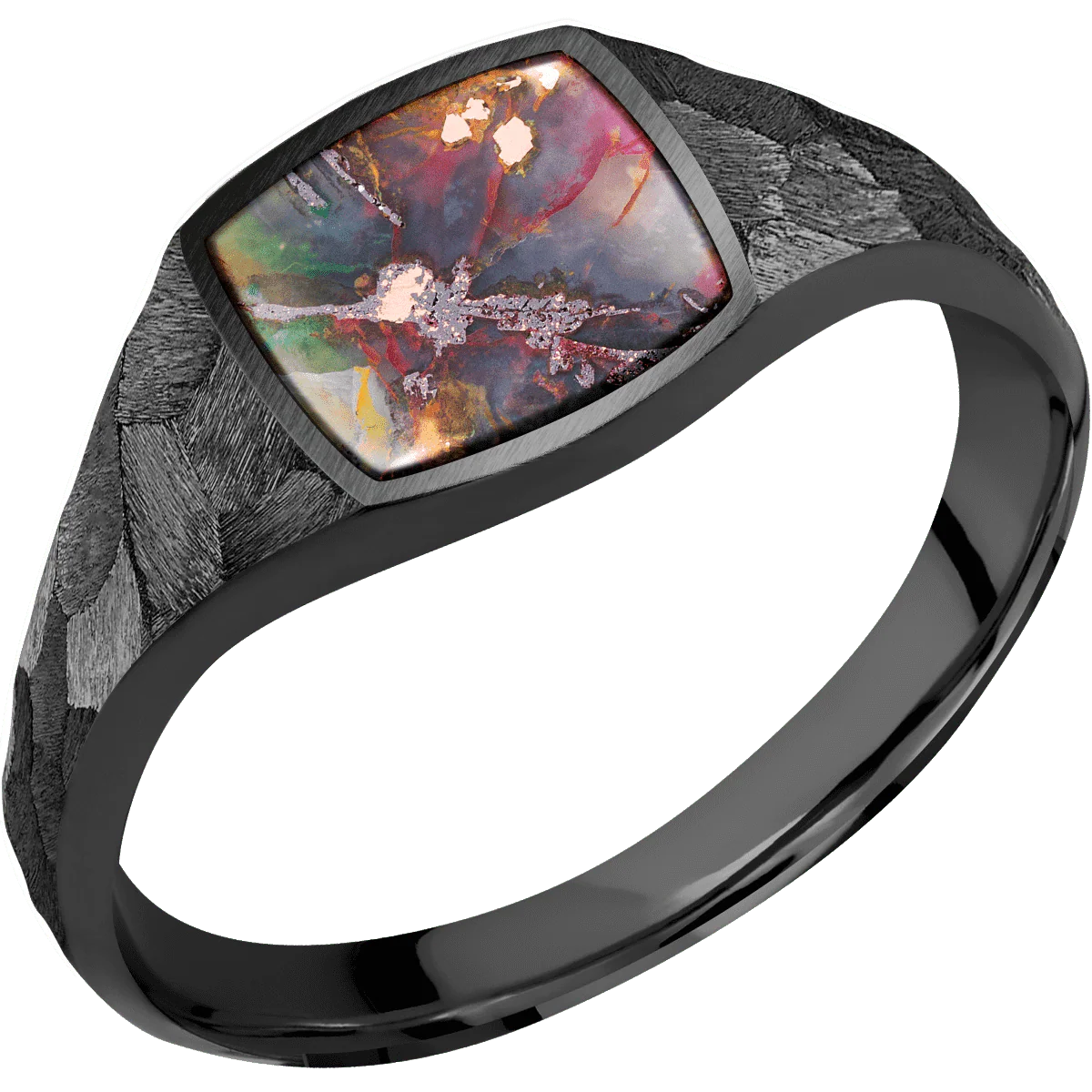 Small Cushion signet ring (10x10mm) in Zirconium, with a Thin style band, a Chrysocopper inlay. - Image 2