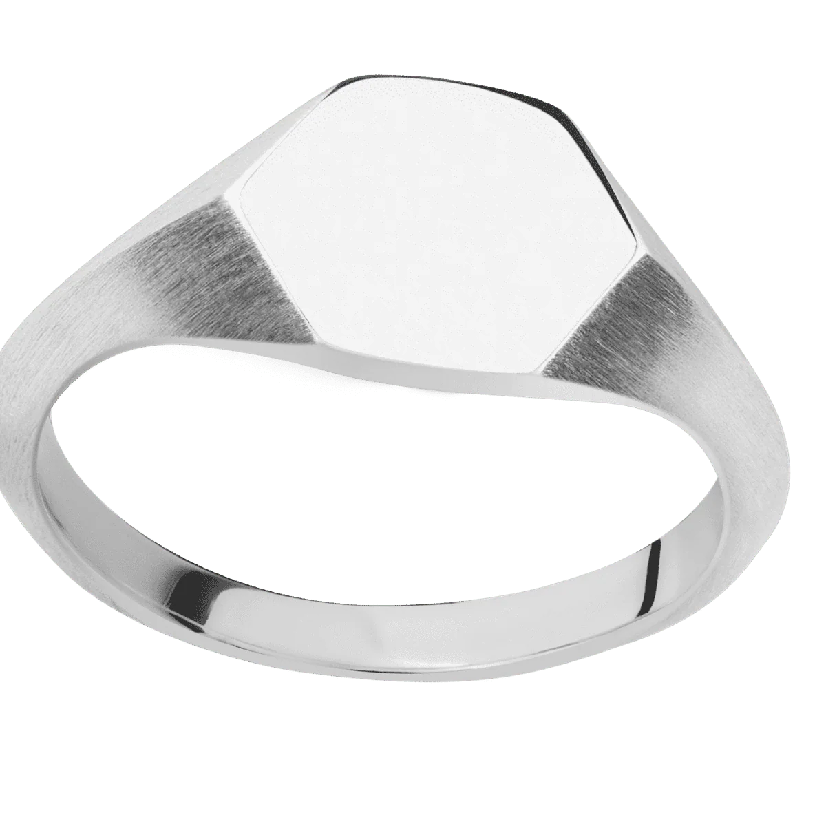 Small Hexagon signet ring (11.5x10) in Platinum, with a Thin style band. - Image 3
