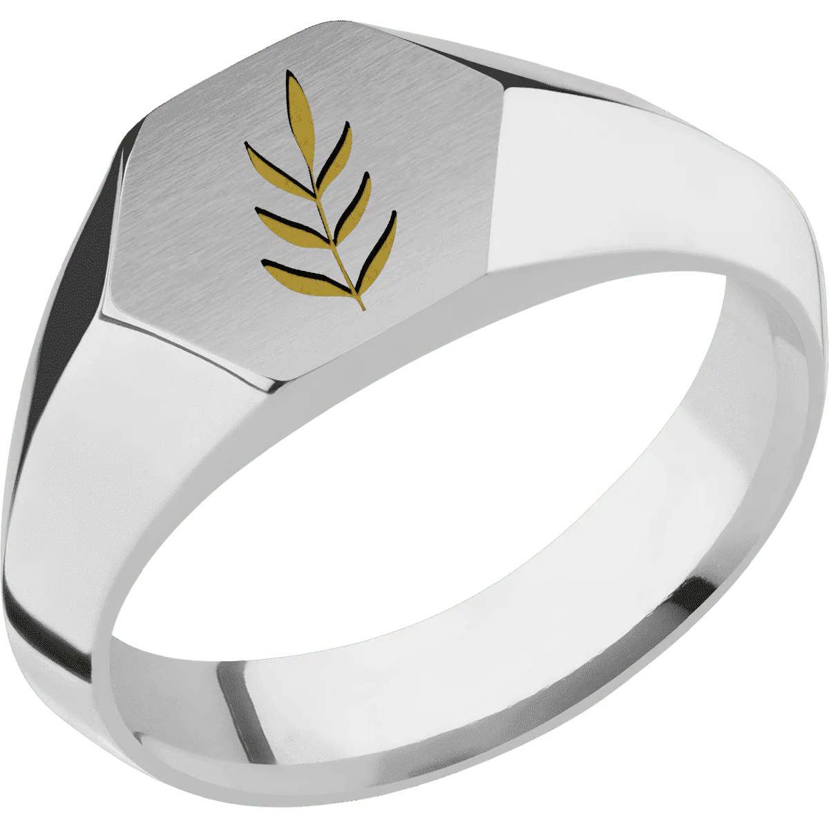 Small Hexagon signet ring (11.5x10) in Titanium, with a Wide style band and a FOLIAGE2 engraving. - Image 2