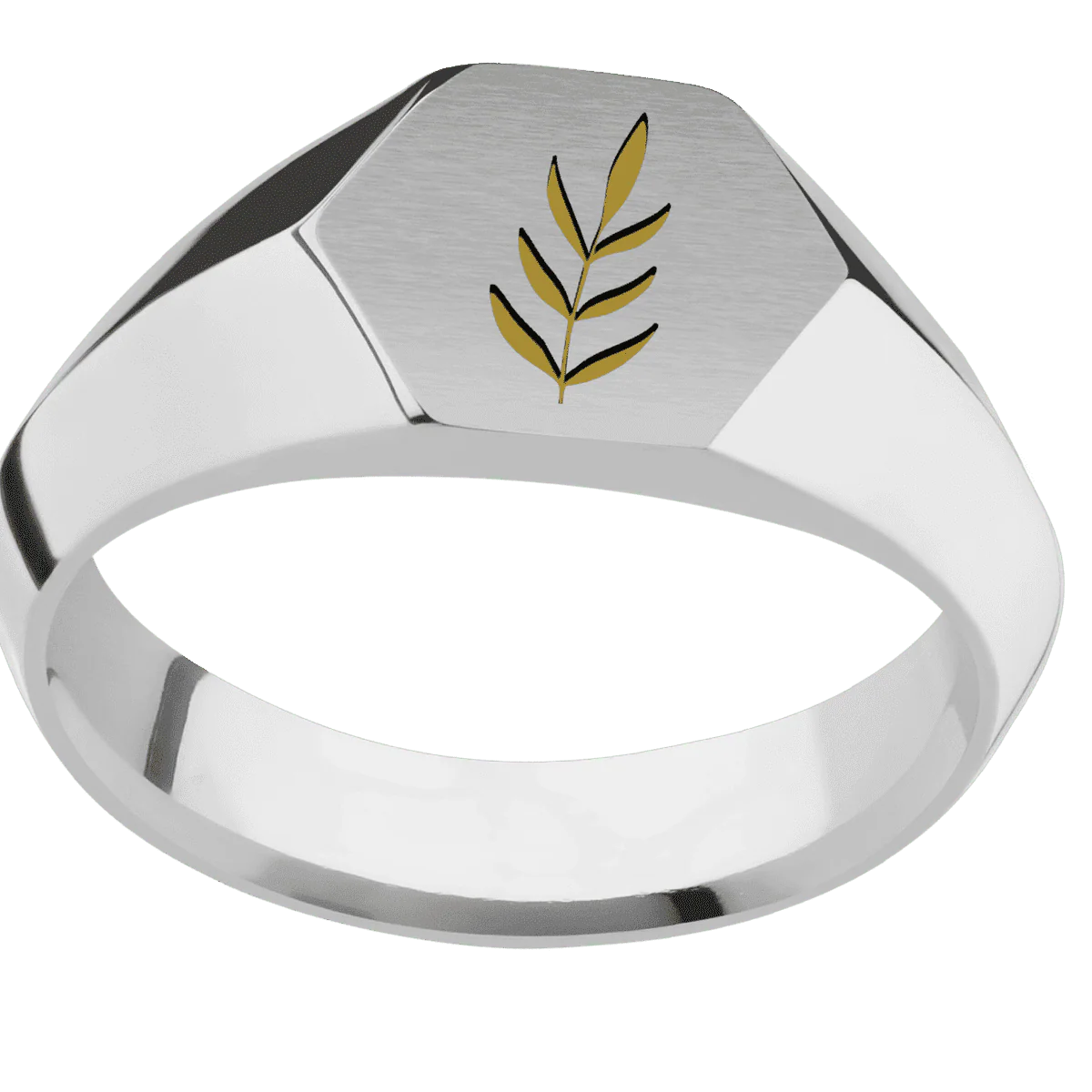 Small Hexagon signet ring (11.5x10) in Titanium, with a Wide style band and a FOLIAGE2 engraving. - Image 3