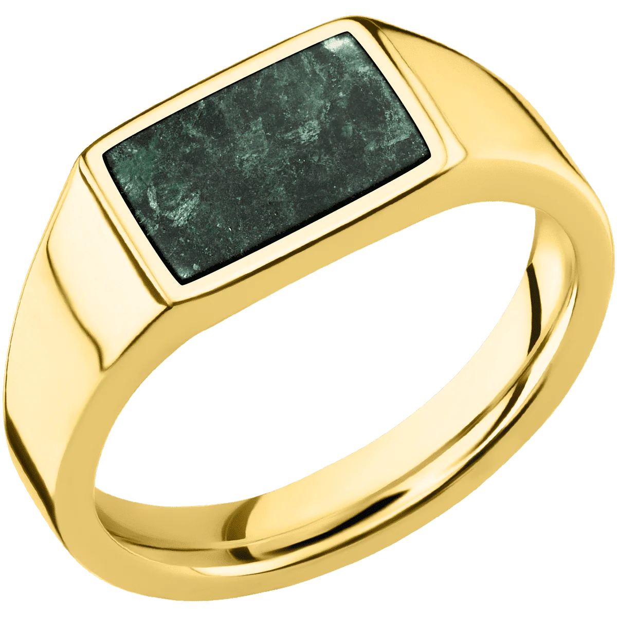 Small Horizontal Rectangle signet ring (12x9mm) in 10K Yellow Gold, with a Wide style band, an Aventurine inlay. - Image 2