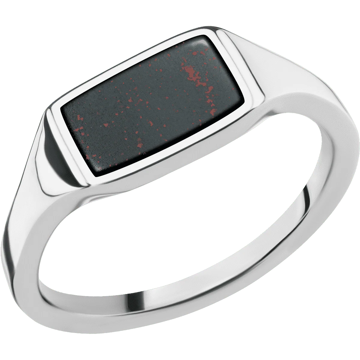 Small Horizontal Rectangle signet ring (12x9mm) in Palladium Silver, with a Thin style band, a Blood Stone inlay. - Image 2