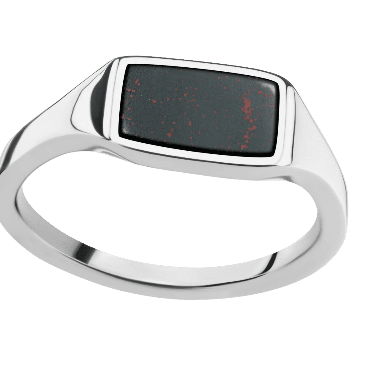 Small Horizontal Rectangle signet ring (12x9mm) in Palladium Silver, with a Thin style band, a Blood Stone inlay. - Image 3
