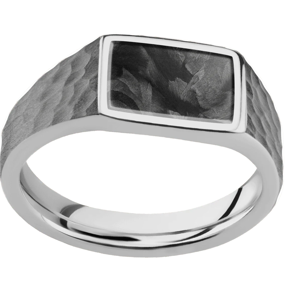 Small Horizontal Rectangle signet ring (12x9mm) in Titanium, with a Wide style band, a Forged Carbon Fiber inlay. - Image 3