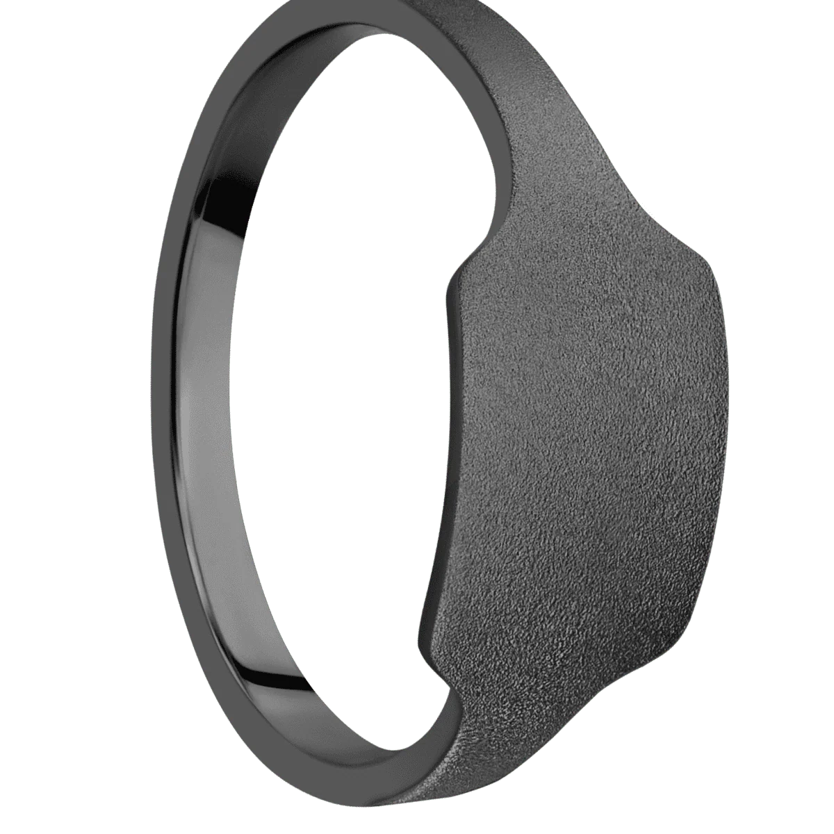 Small Horizontal Rectangle signet ring (12x9mm) in Zirconium, with a Cigar style band.