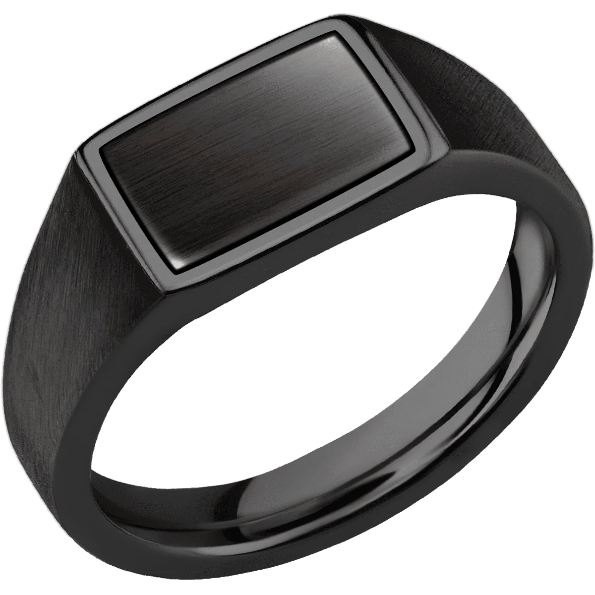 Small Horizontal Rectangle signet ring (12x9mm) in Zirconium, with a Wide style band, a Madagascar Rose Wood inlay. - Image 2