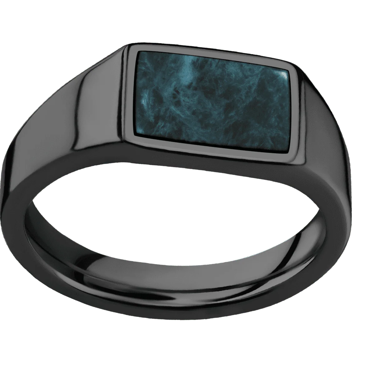 Small Horizontal Rectangle signet ring (12x9mm) in Zirconium, with a Wide style band, a Washington Blue Jade inlay. - Image 3