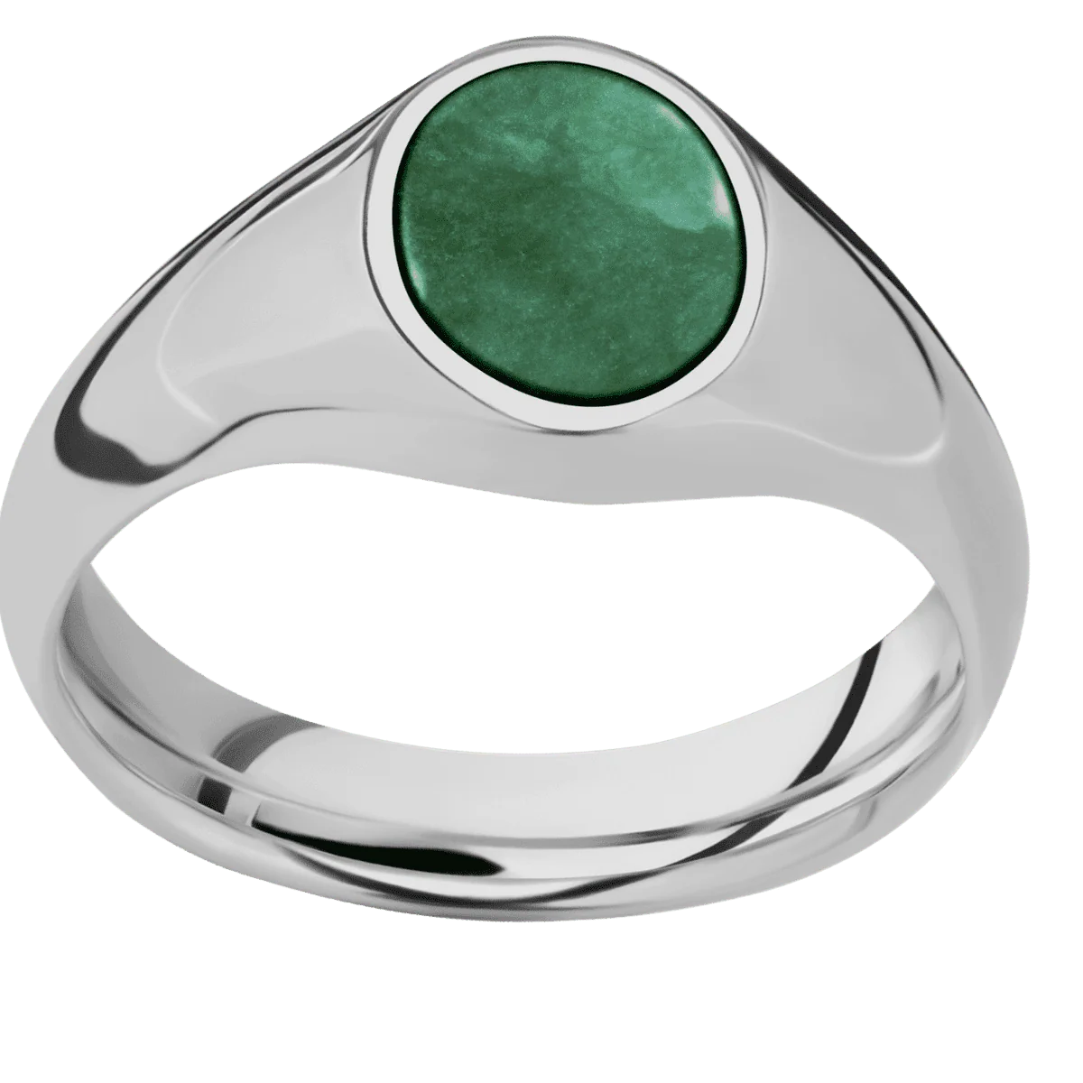 Small Oval signet ring (12x9mm) in Titanium, with a Wide style band, a Washington Green Jade inlay. - Image 3