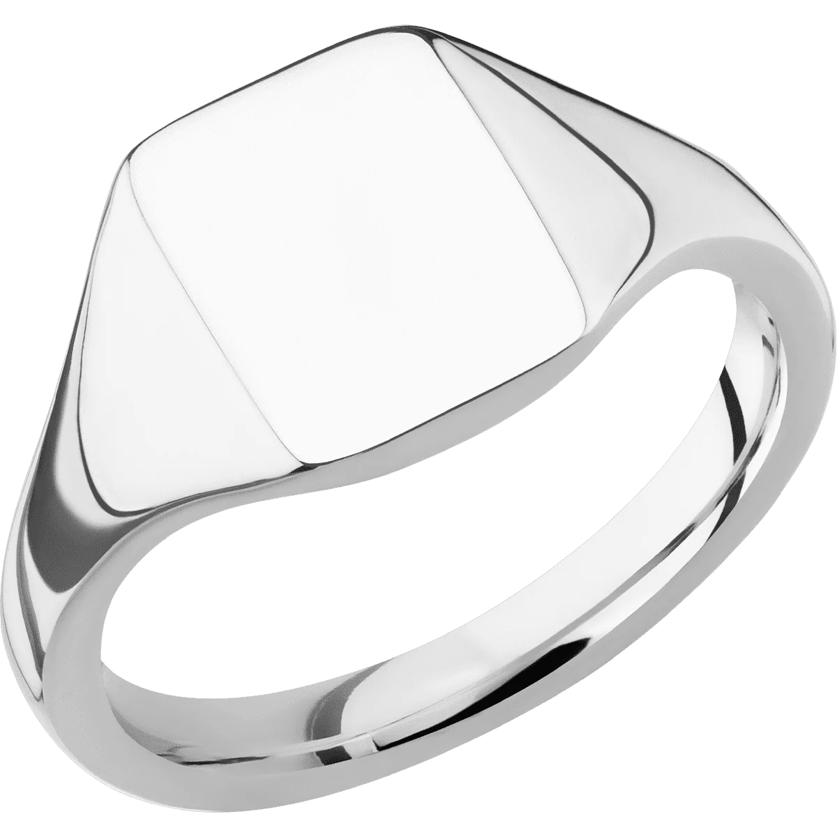 Small Rectangle signet ring (12x9mm) in 14K White Gold, with a Thin style band. - Image 2