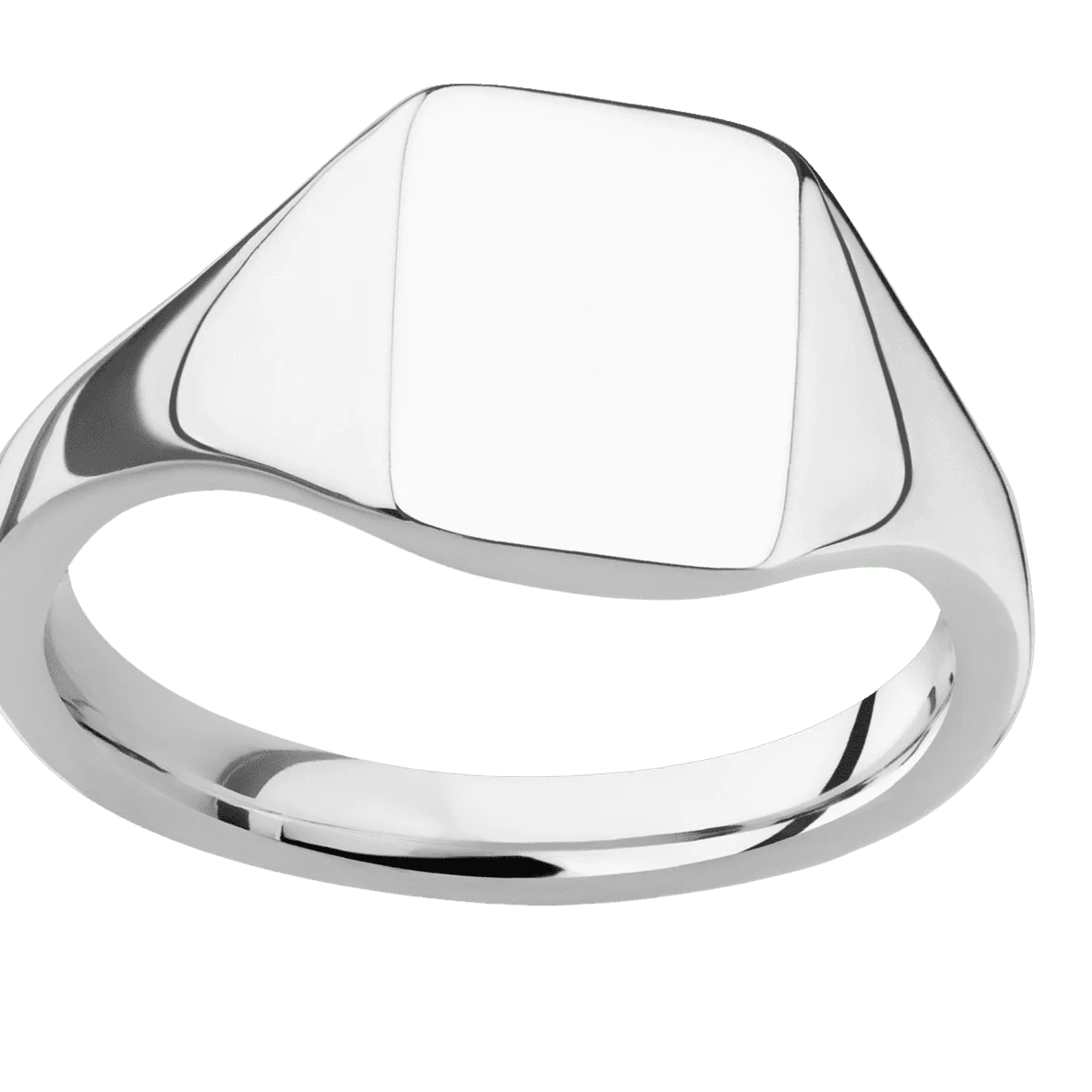 Small Rectangle signet ring (12x9mm) in 14K White Gold, with a Thin style band. - Image 3