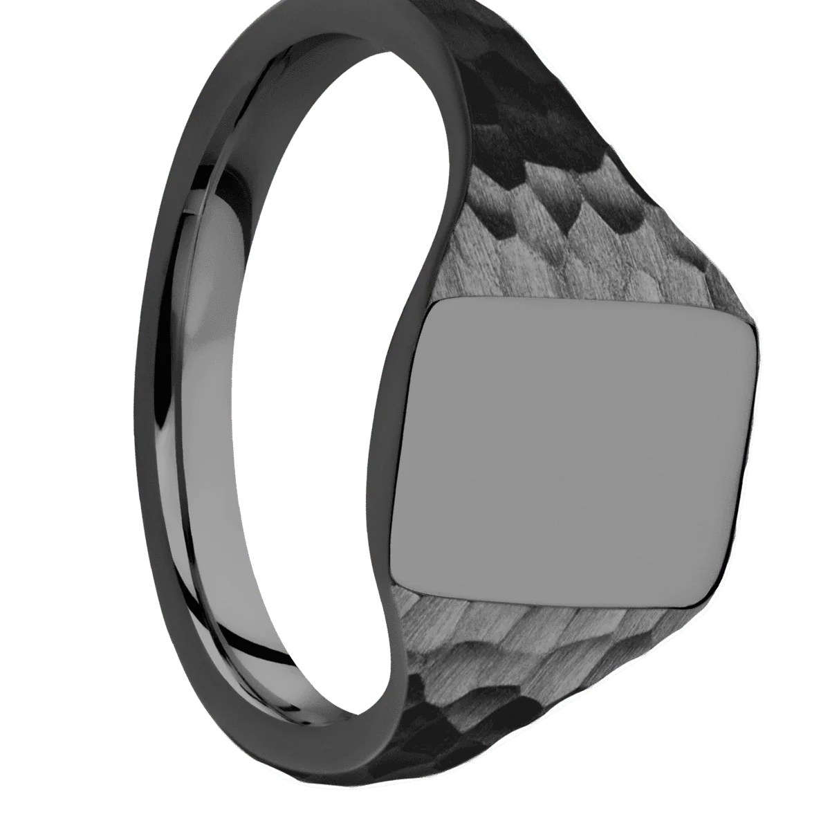Small Rectangle signet ring (12x9mm) in Zirconium, with a Thin style band.
