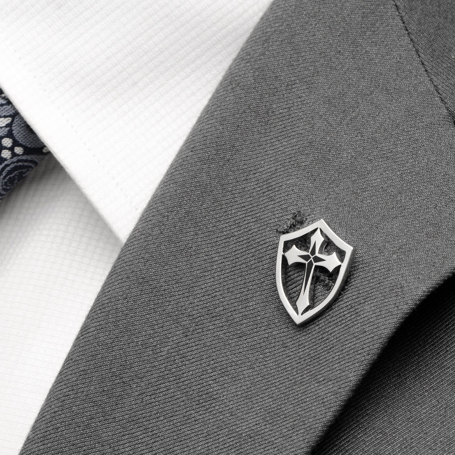 Stainless Steel Cross Shield Lapel Pin - Image 4