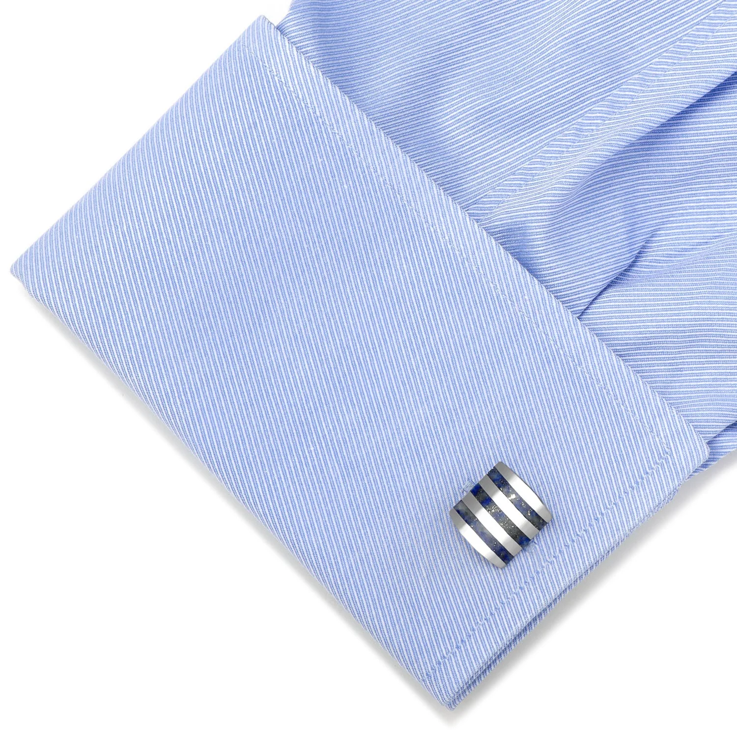 Stainless Steel Striped Lapis Cufflinks - Image 3
