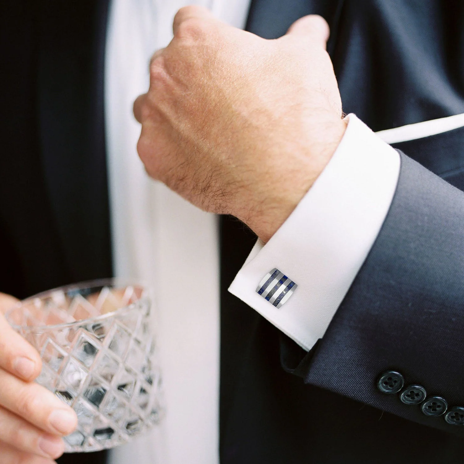 Stainless Steel Striped Lapis Cufflinks - Image 5
