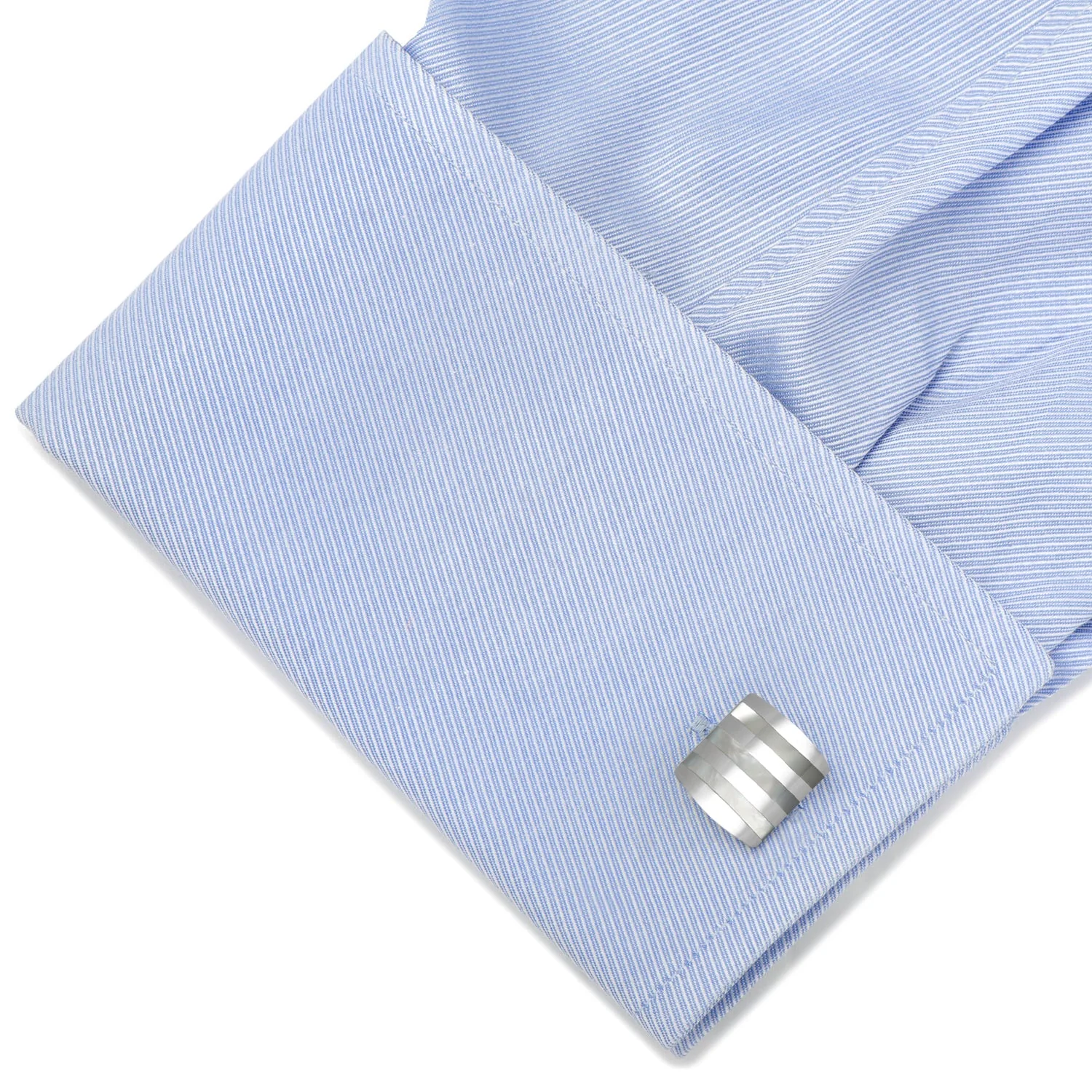 Stainless Steel Striped Mother of Pearl Cufflinks - Image 3