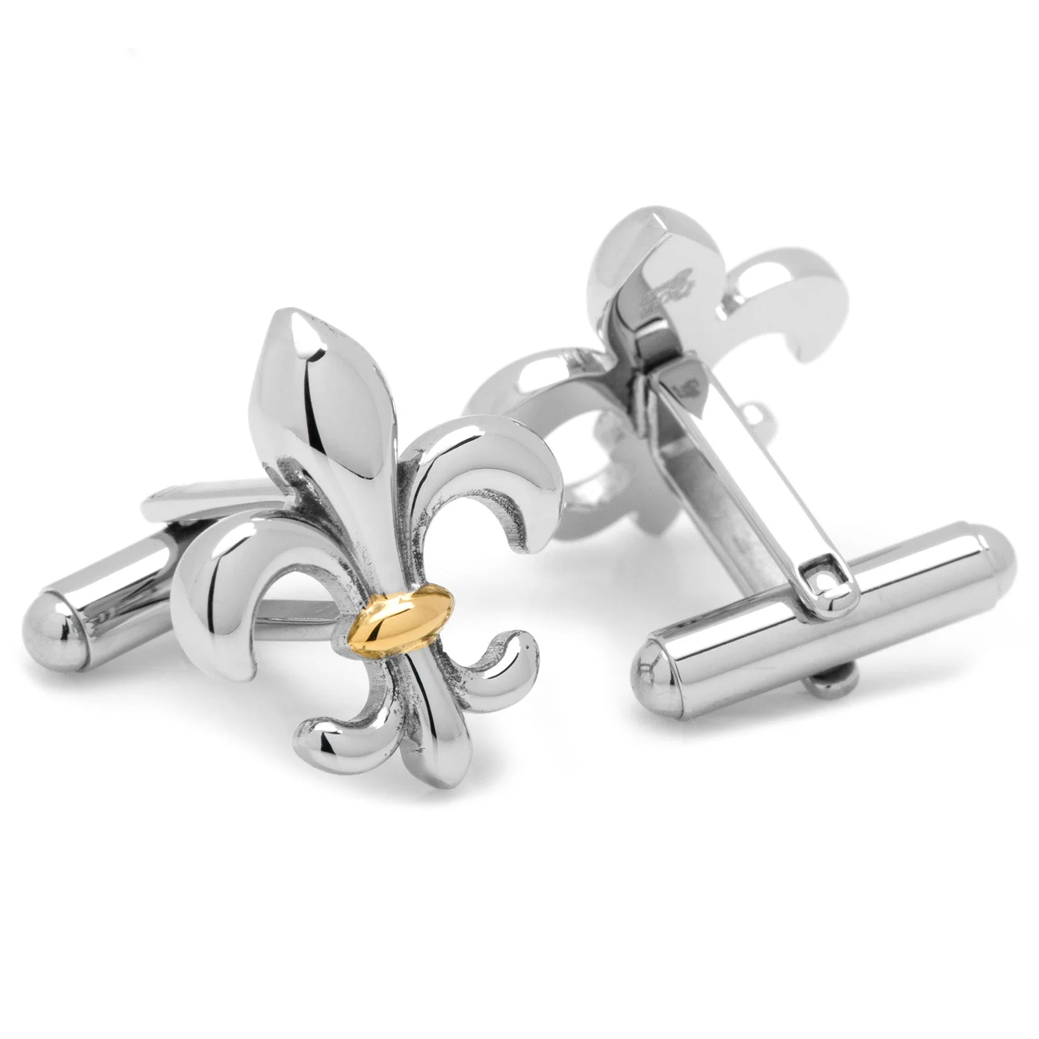 Stainless Steel Two-Tone Fleur De Lis Cufflinks - Image 2