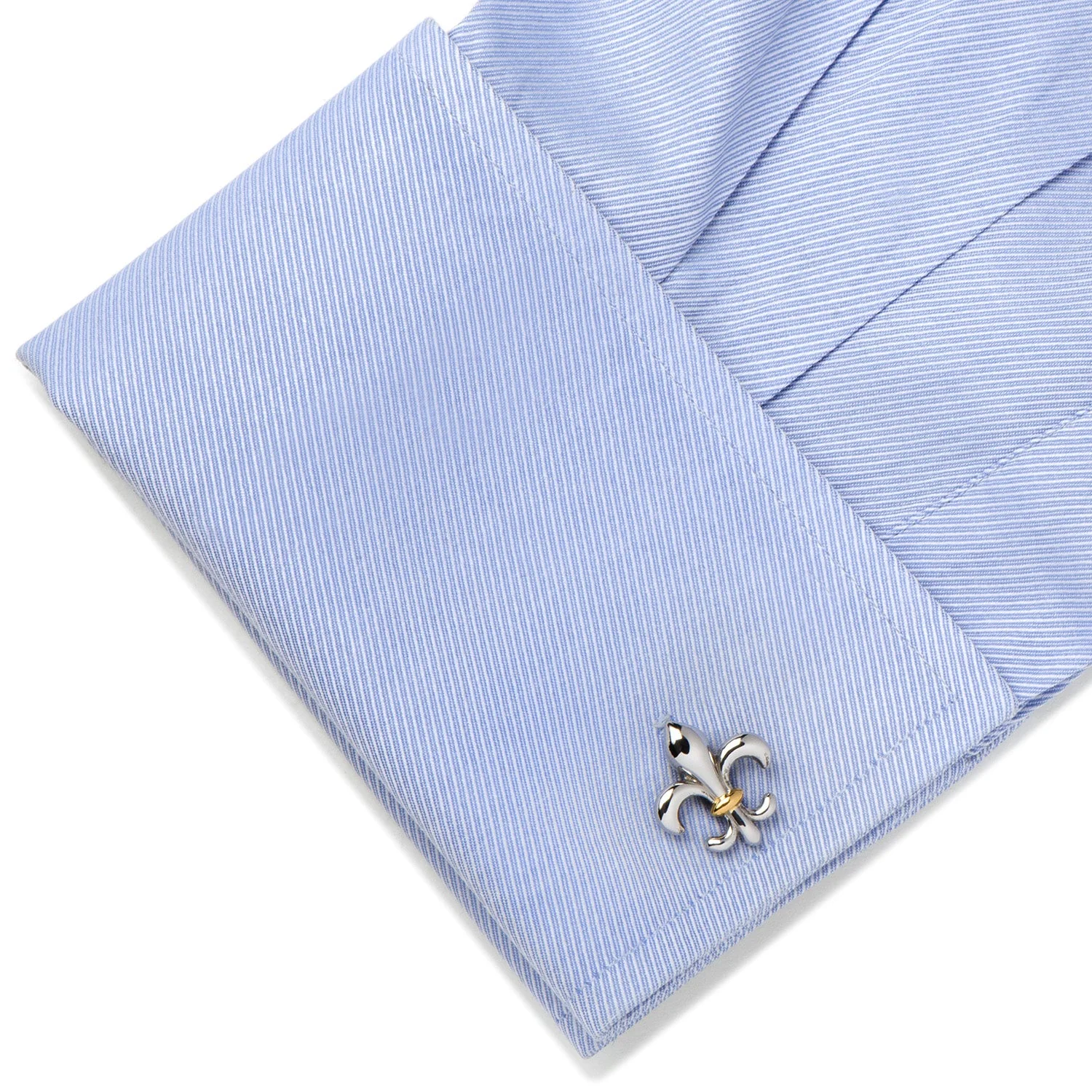 Stainless Steel Two-Tone Fleur De Lis Cufflinks - Image 3