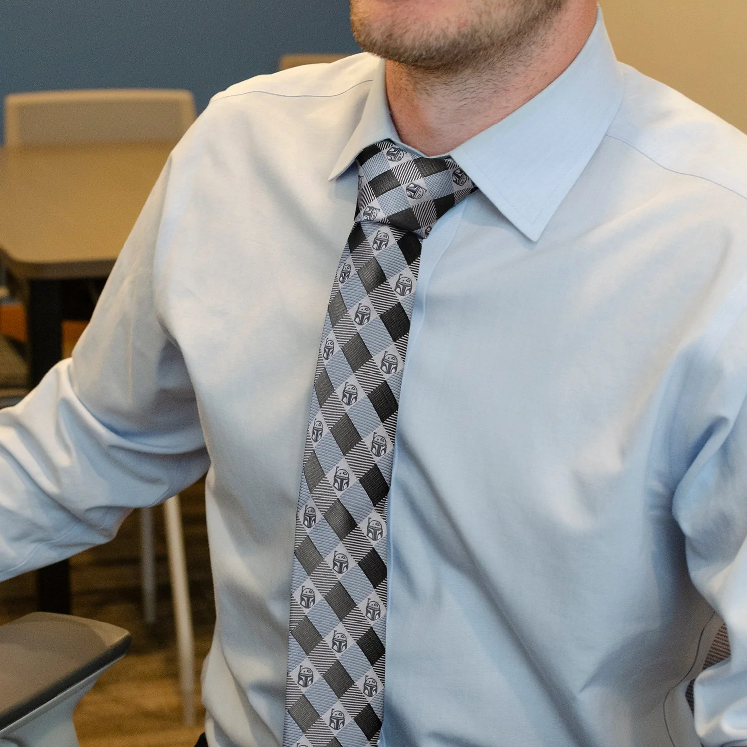 Star Wars Boba Fett Blue and Gray Plaid Tie - Image 8