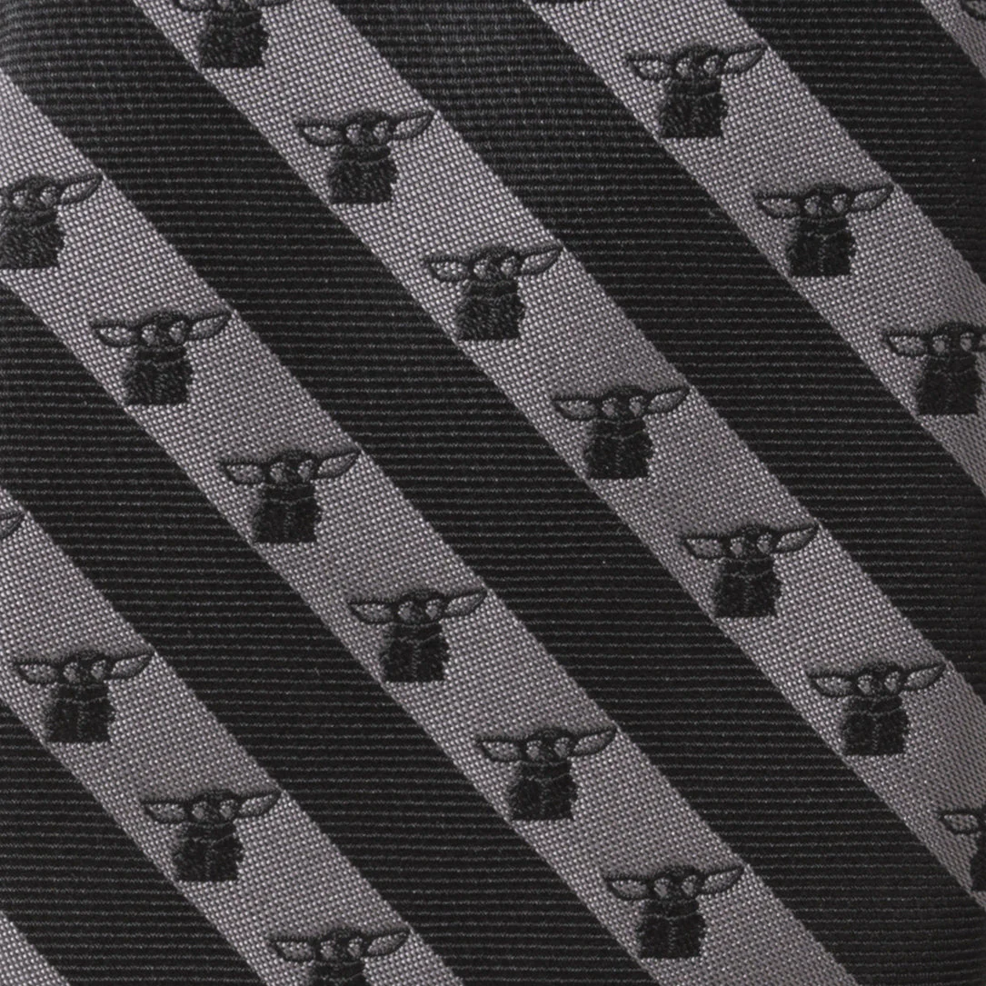 Star Wars Grogu Black and Gray Striped Tie - Image 6