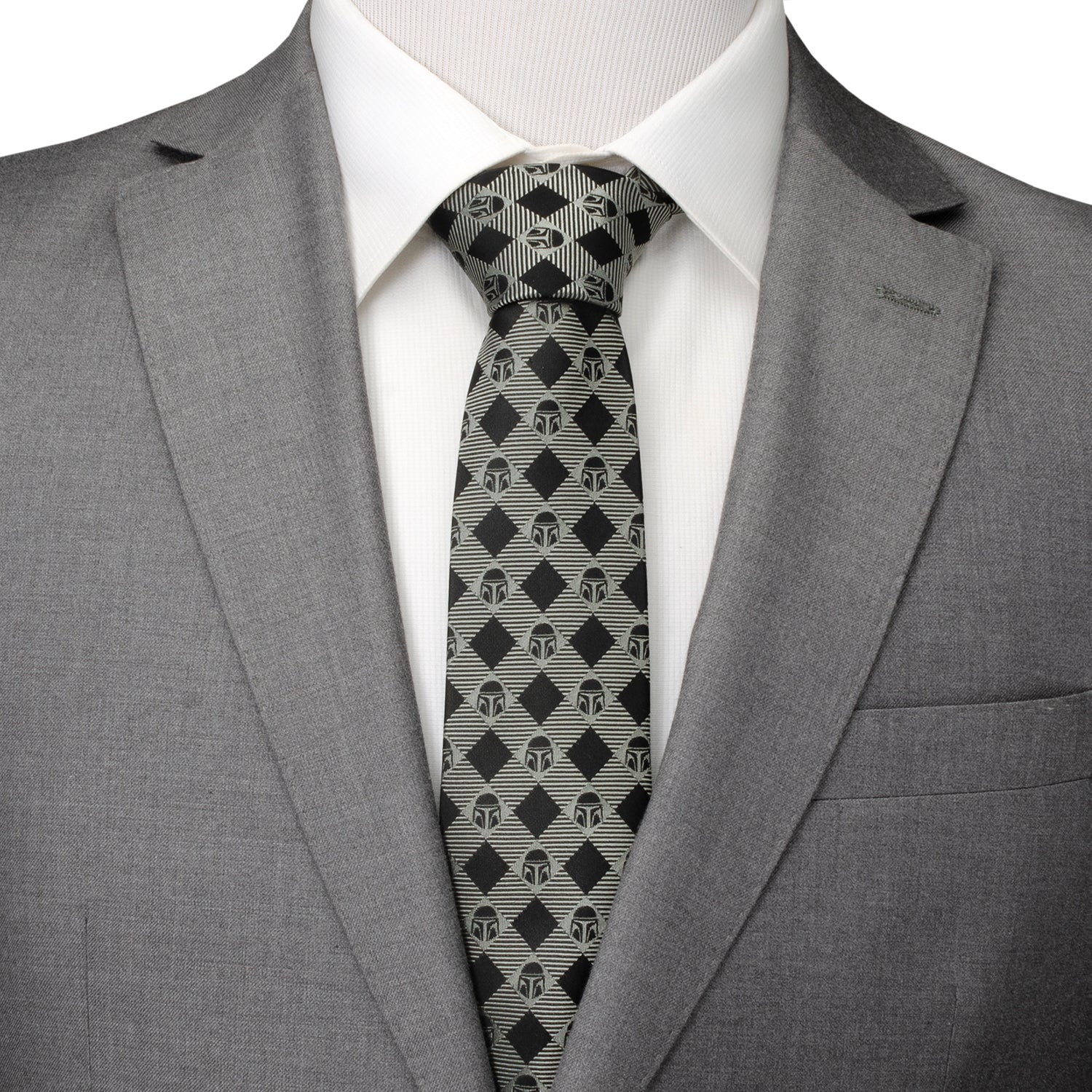 Star Wars Mandalorian Black and Gray Plaid Tie - Image 2