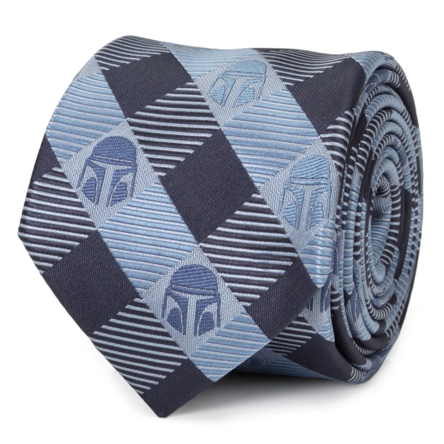 Star Wars Mandalorian Blue and Black Plaid Tie - Image 4