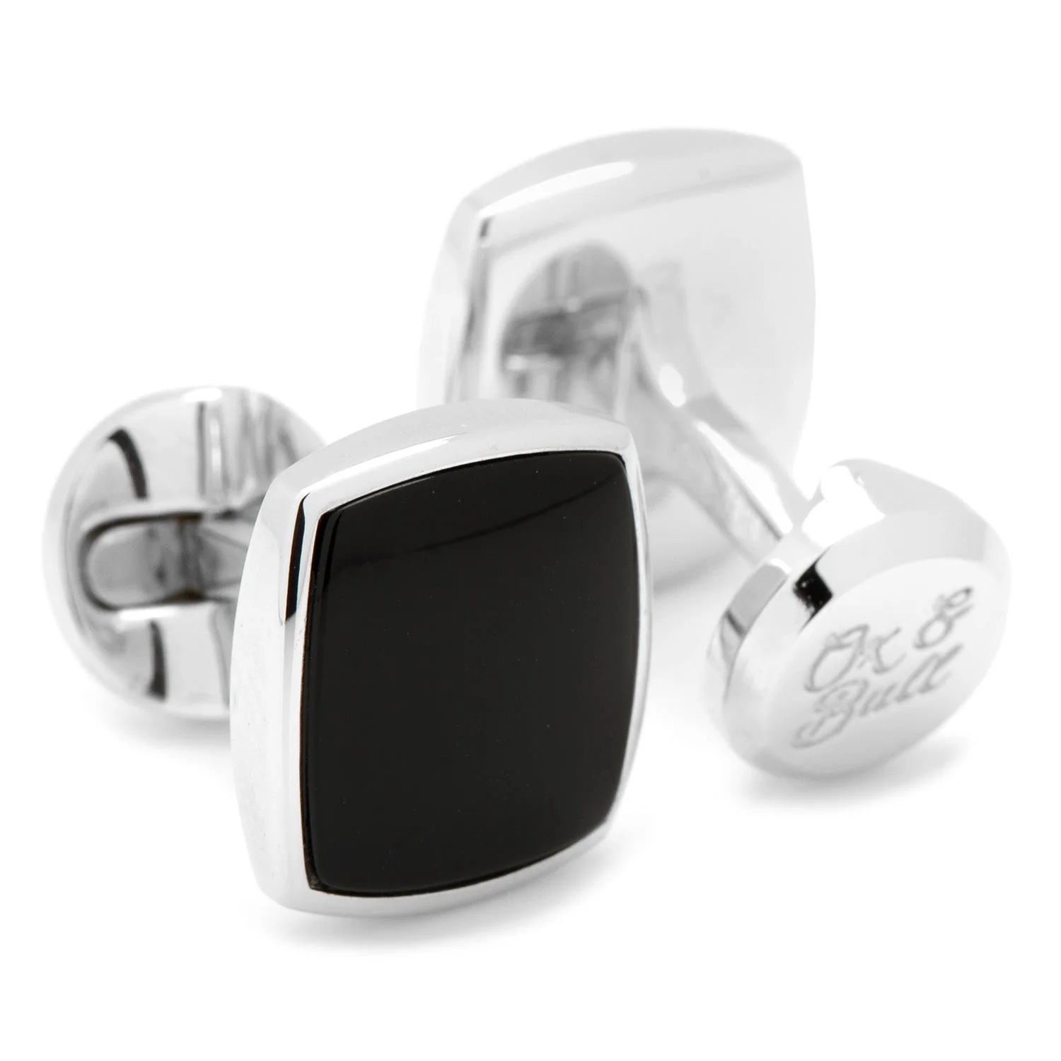 Sterling Silver Classic Cushion Onyx Cufflinks - Image 2