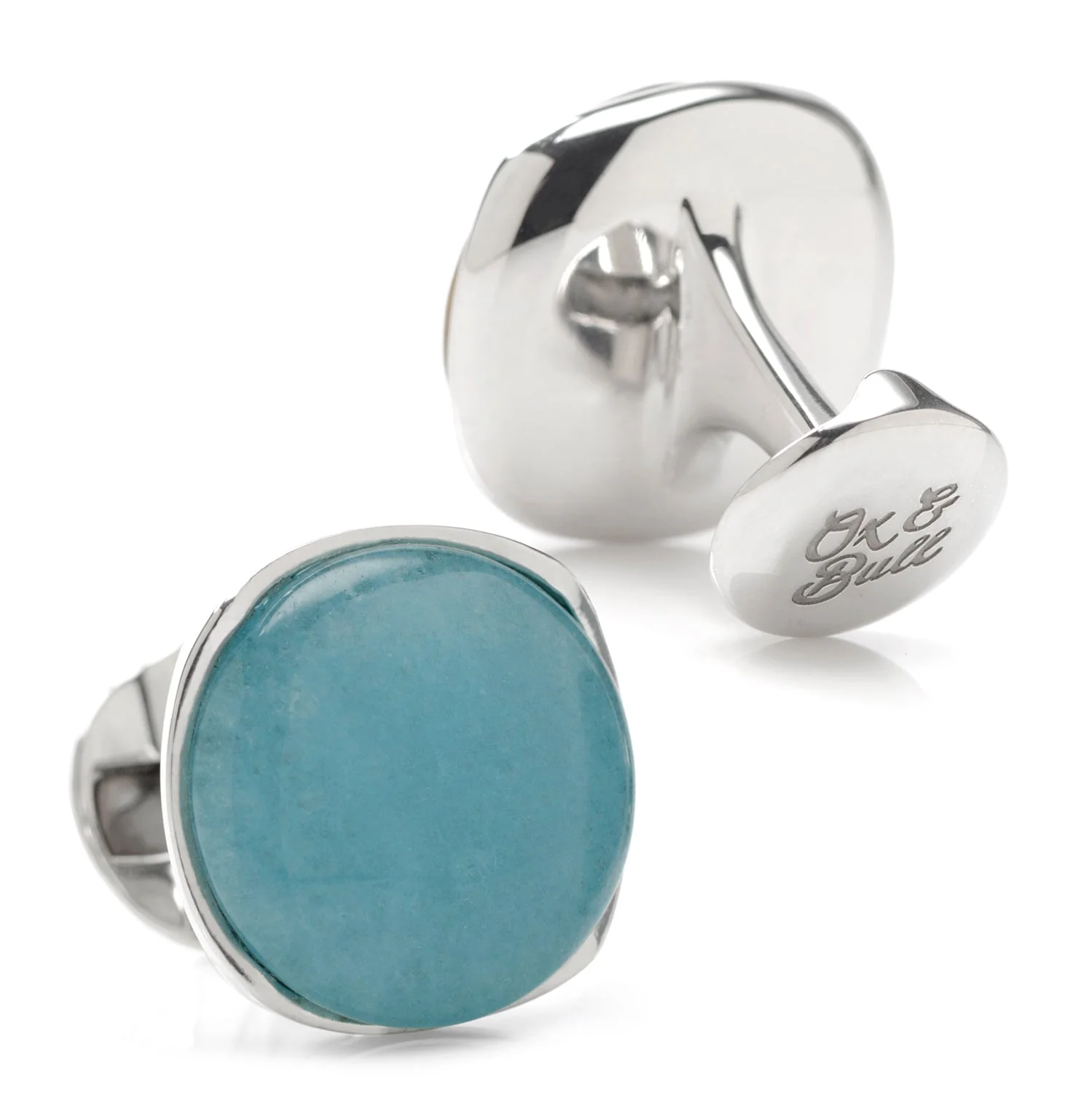 Sterling Silver Classic Formal Aquamarine Jade Cufflinks - Image 2