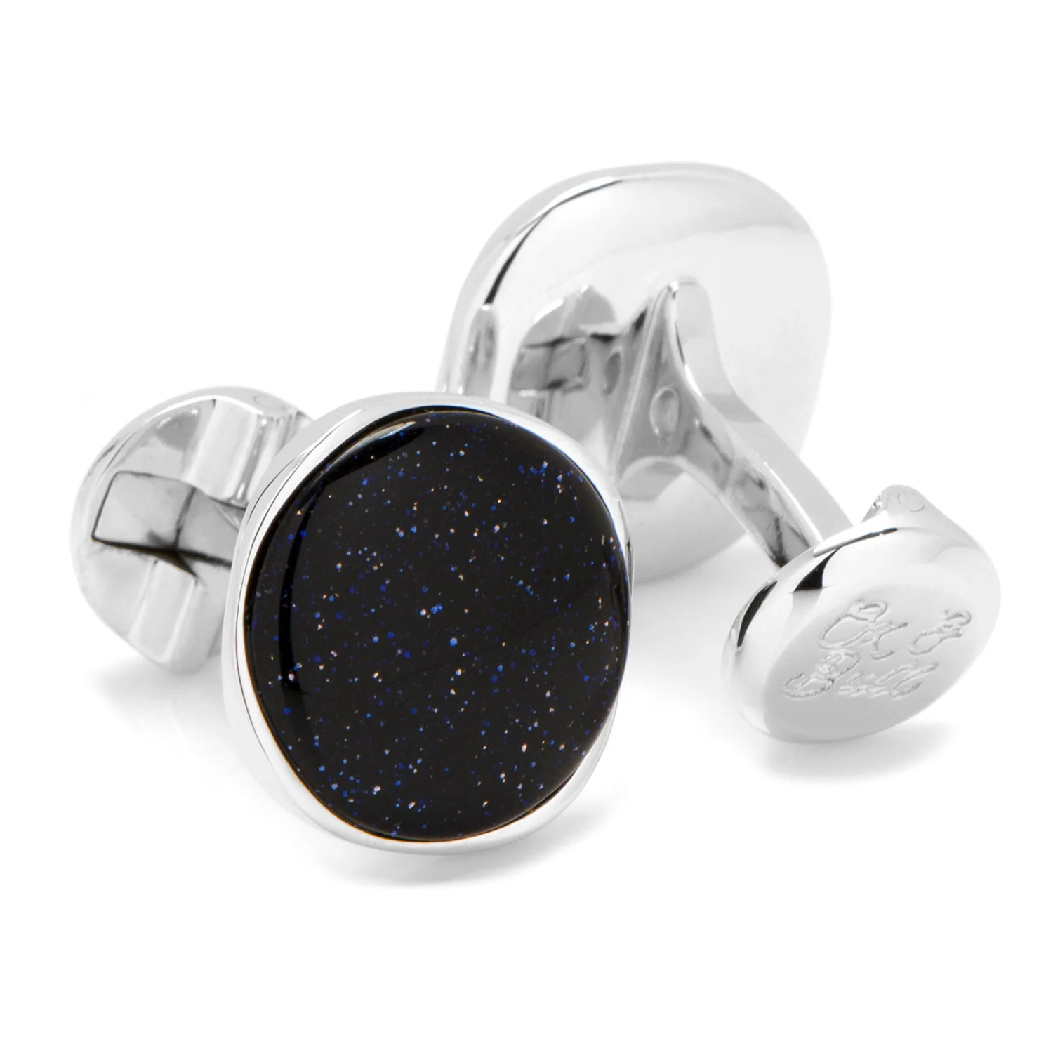 Sterling Silver Classic Round Blue Goldstone Cufflinks - Image 2