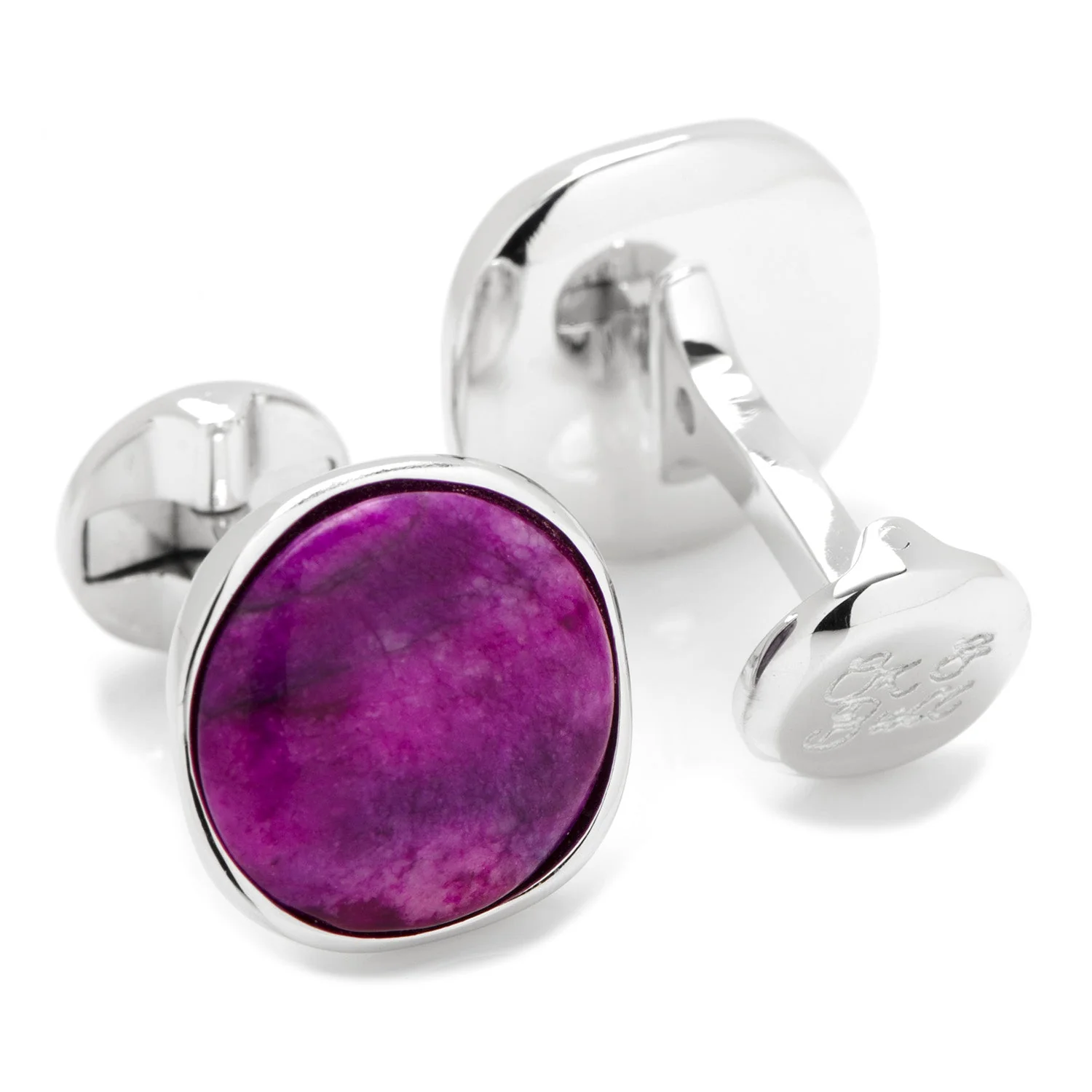 Sterling Silver Classic Round Sugilite Nebula Cufflinks - Image 2