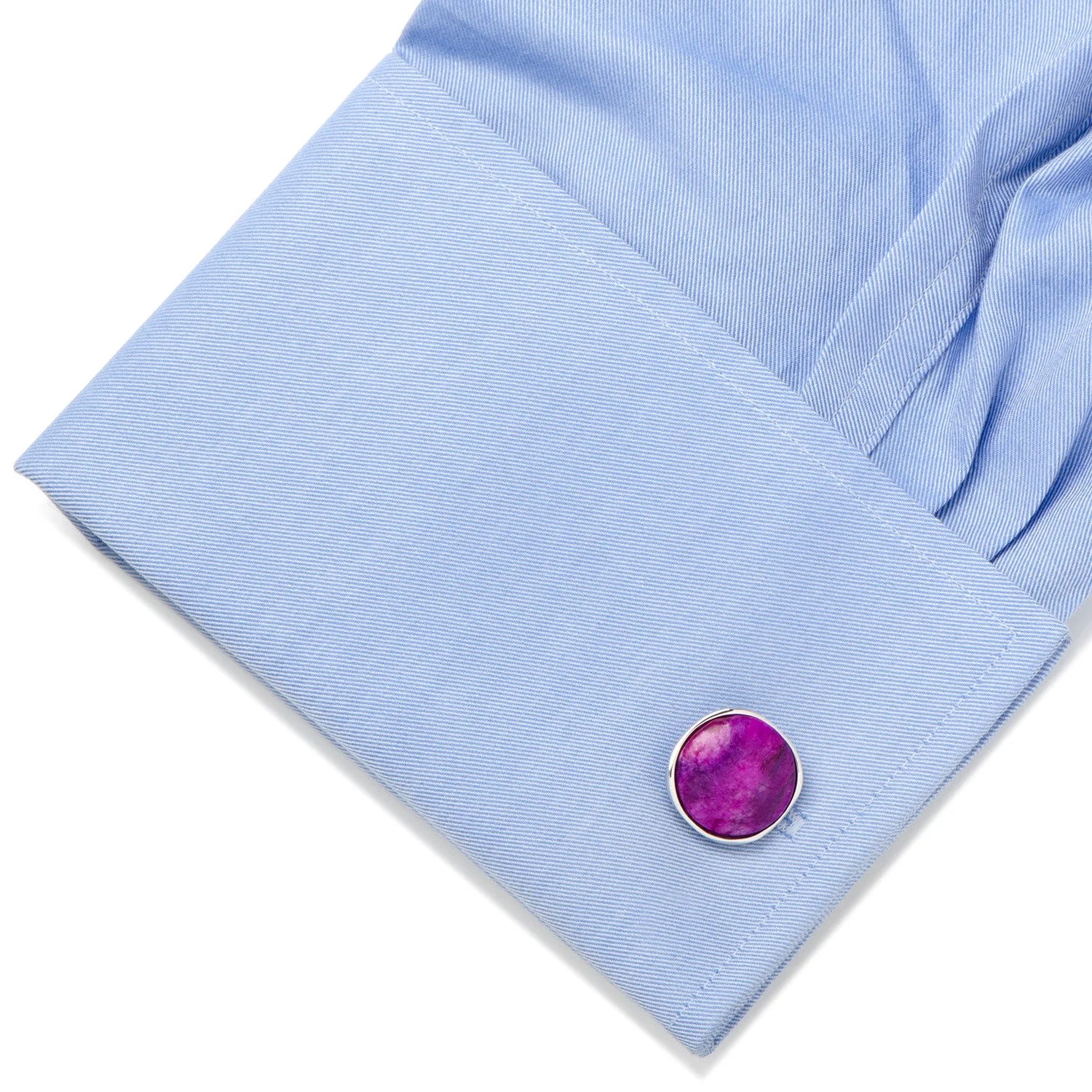 Sterling Silver Classic Round Sugilite Nebula Cufflinks - Image 3