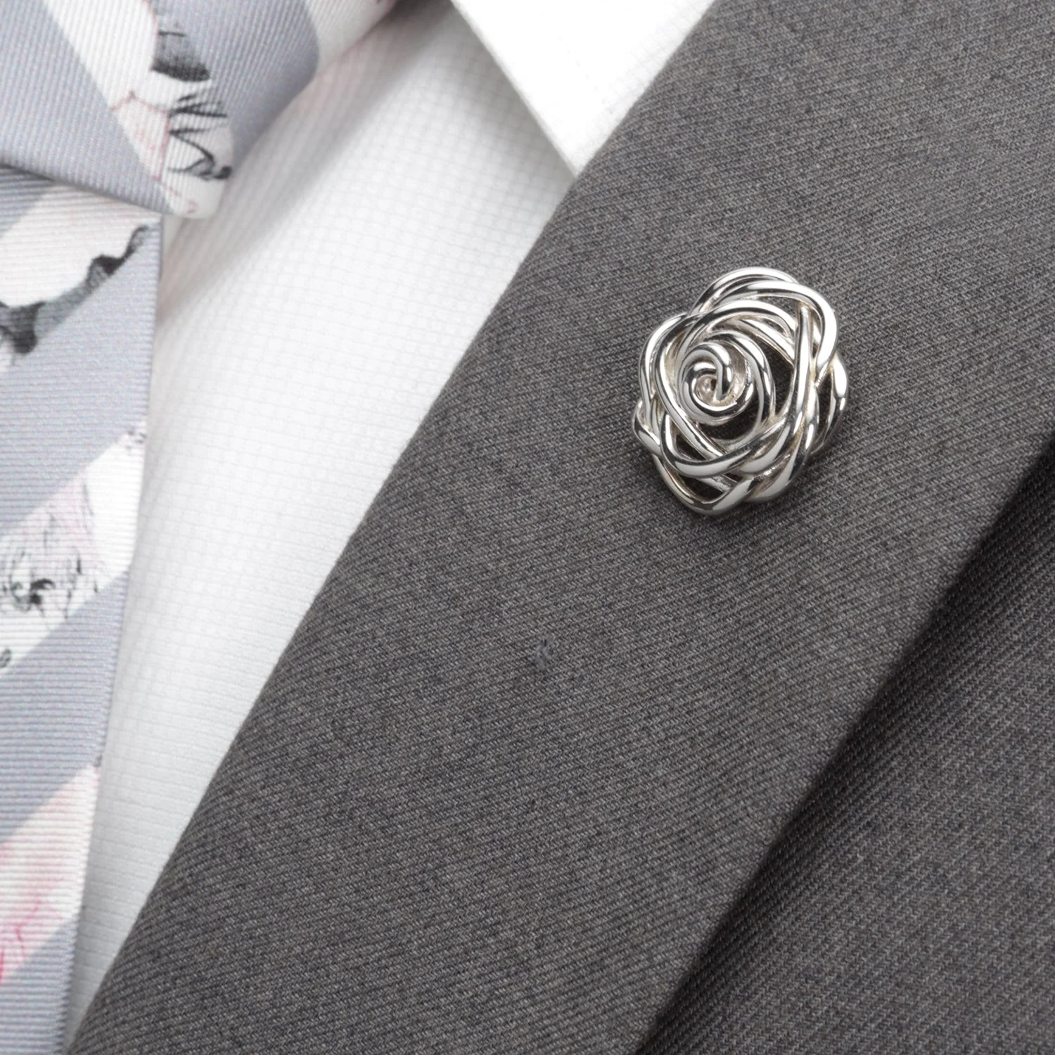 Sterling Silver Rhodium Plated Rose Lapel Pin - Image 3