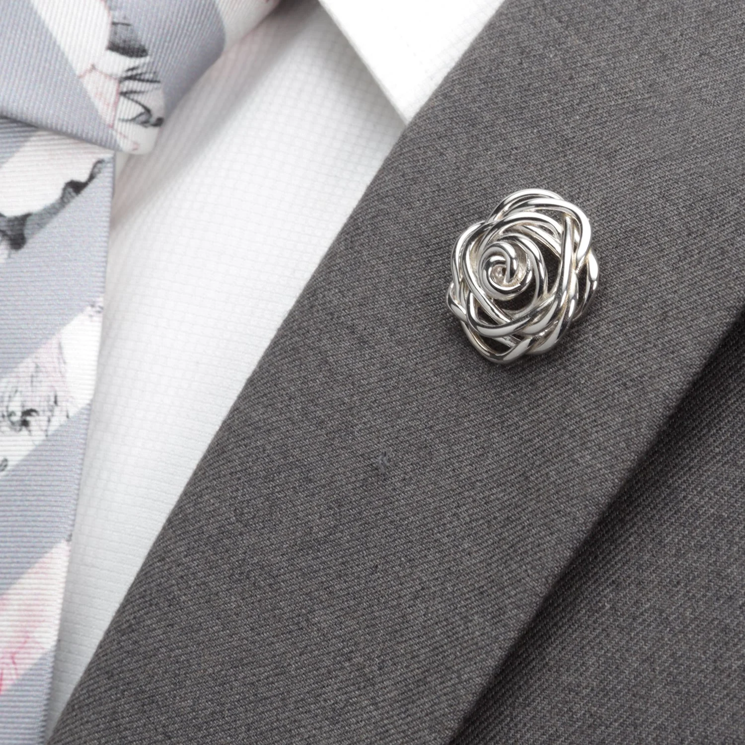 Sterling Silver Rhodium Plated Rose Lapel Pin - Image 4