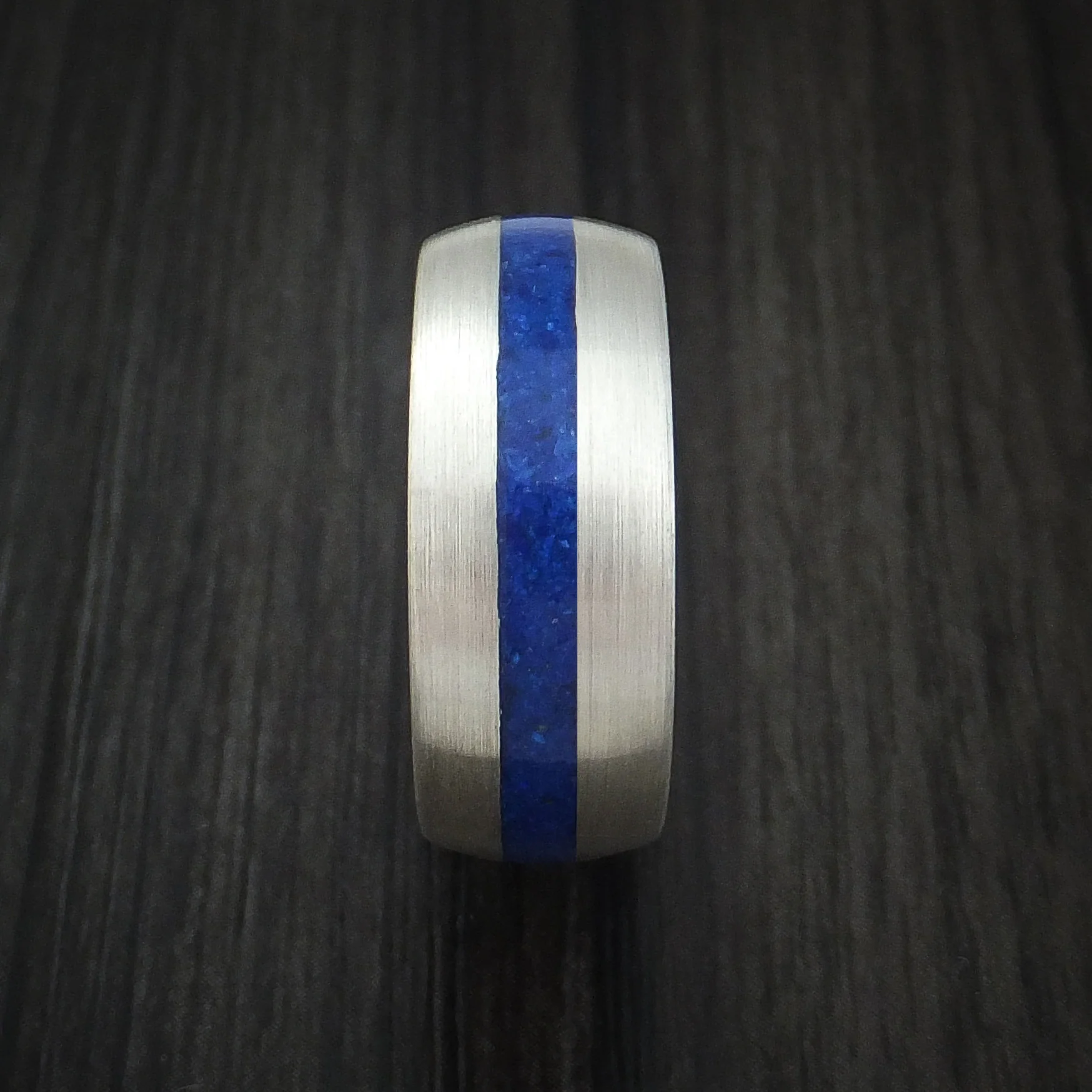 Palladium Silver Men's Ring with Lapis Inlay Custom Made Band - Image 3