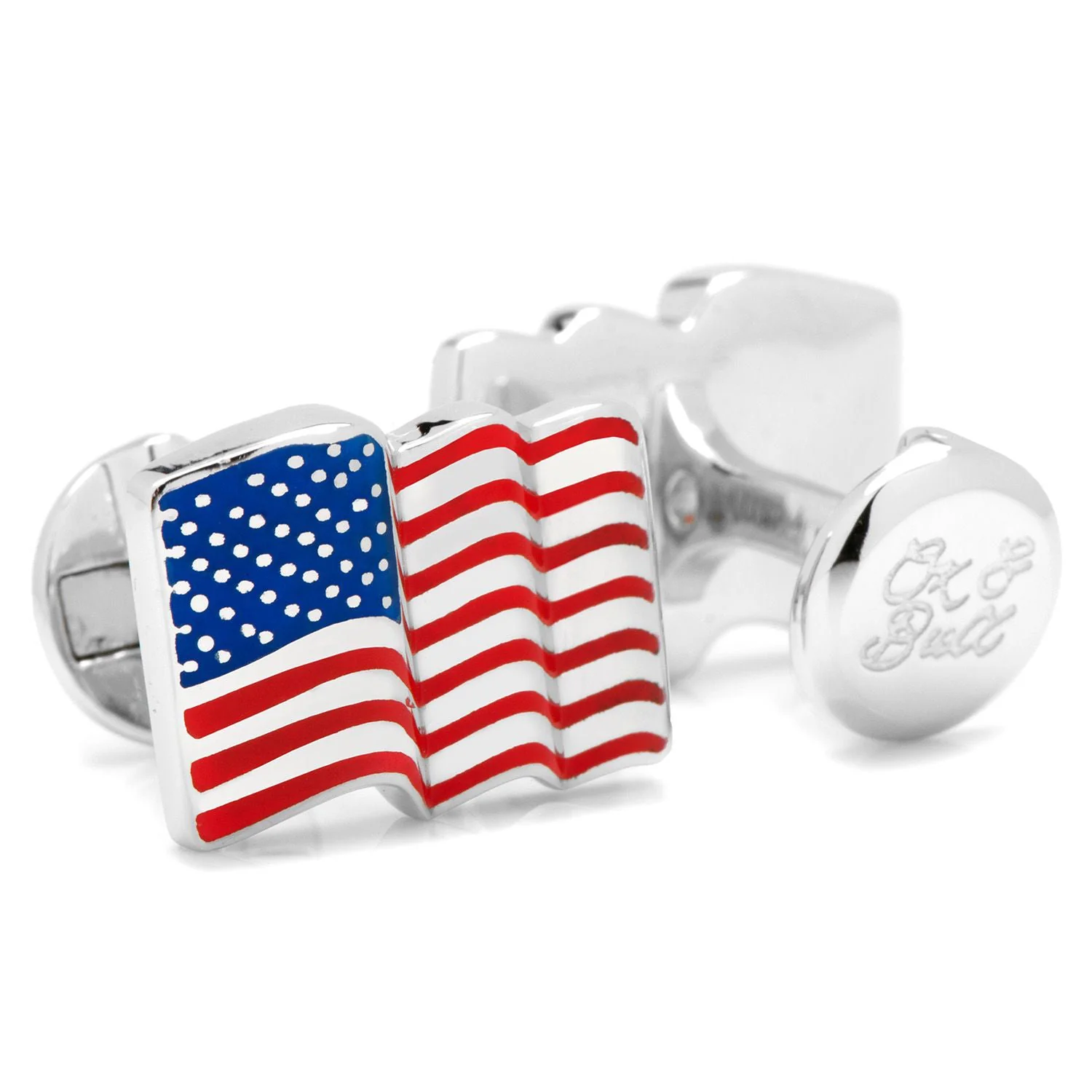 Sterling Silver Waving American Flag Cufflinks - Image 2