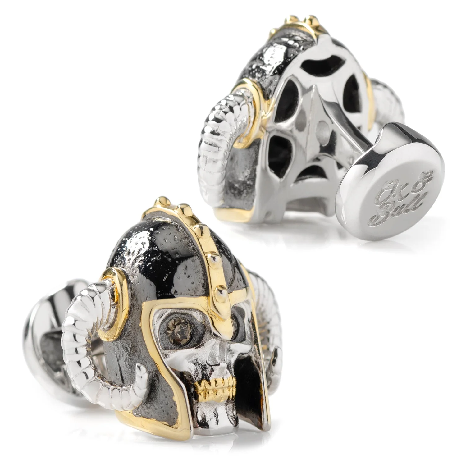 Sterling Silver with 14K Vermeil Gold Viking Helmet 3D Cufflinks - Image 2