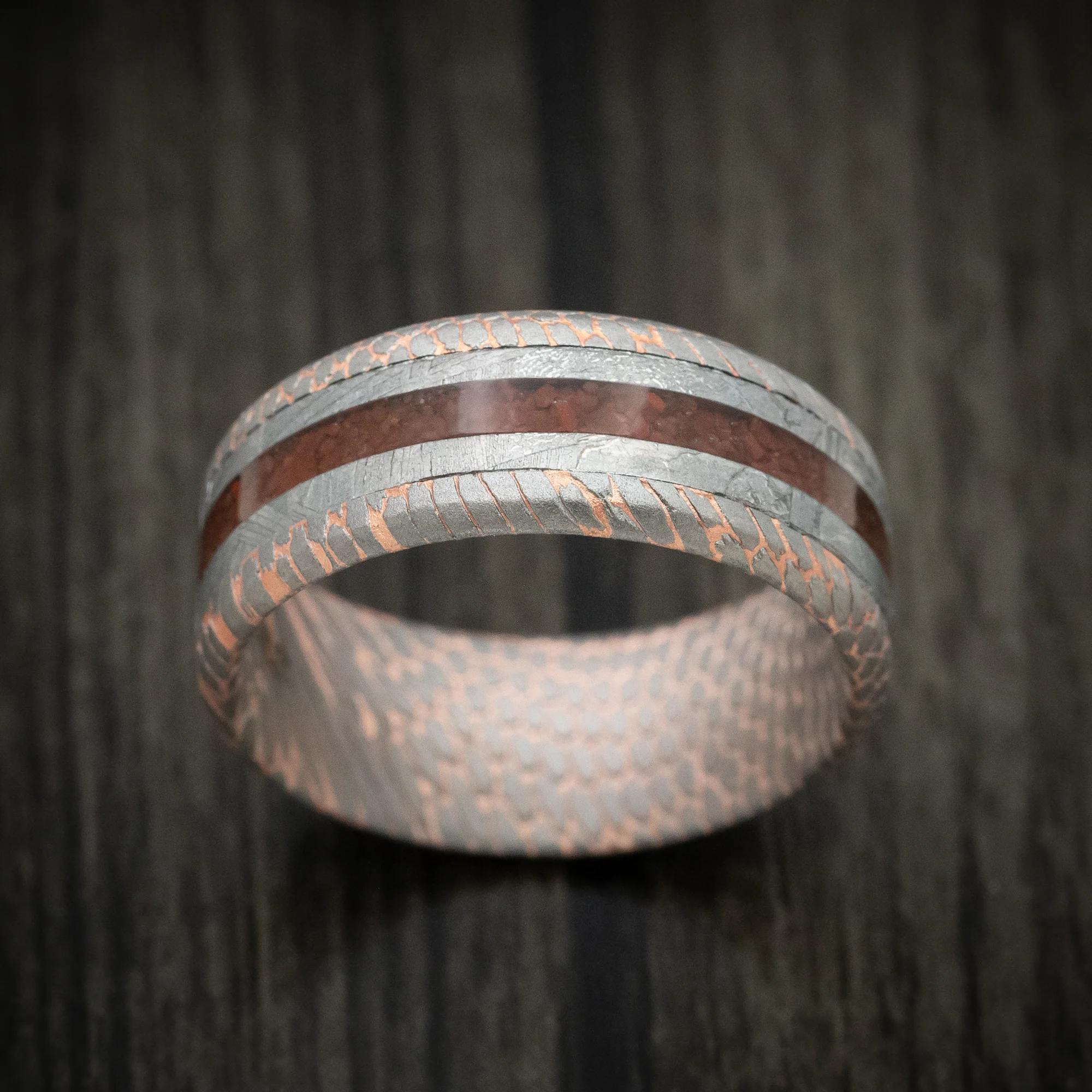 Superconductor Men's Ring with Gibeon Meteorite and Dinosaur Bone Inlays Custom Made Band - Image 2