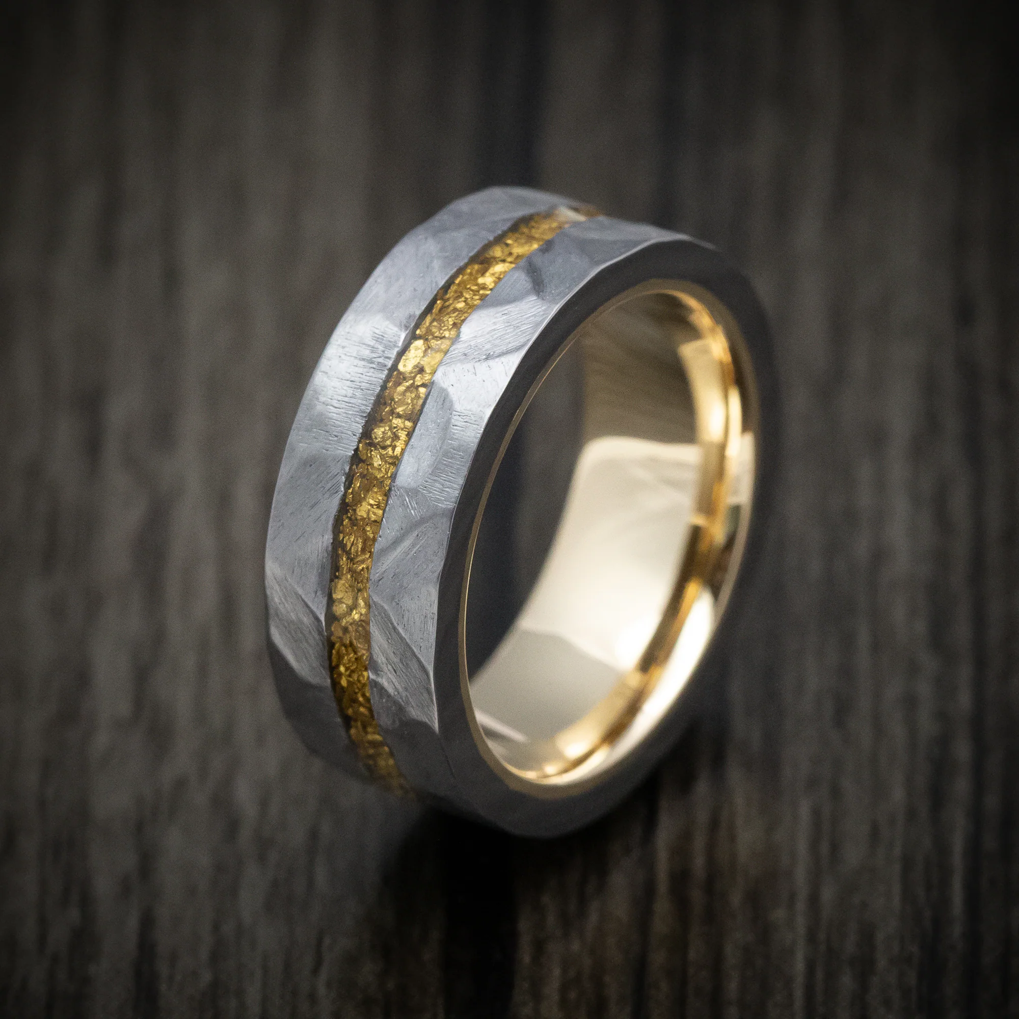 Tantalum and 24K Raw Gold Nugget Men's Ring with Gold Sleeve Custom Made Band - Image 4