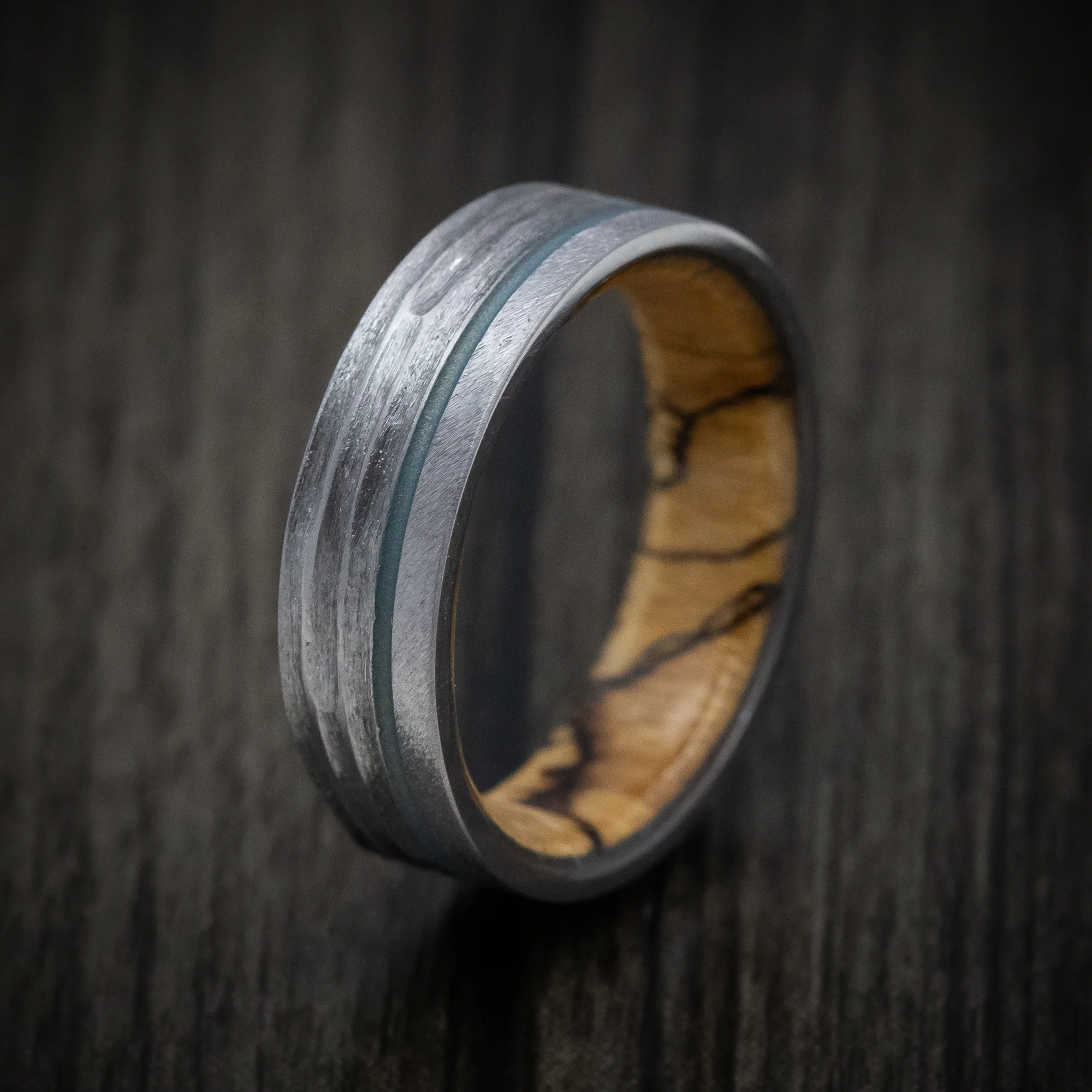 Tantalum and Cerakote Men's Ring with Wood Sleeve Custom Made Band - Image 4