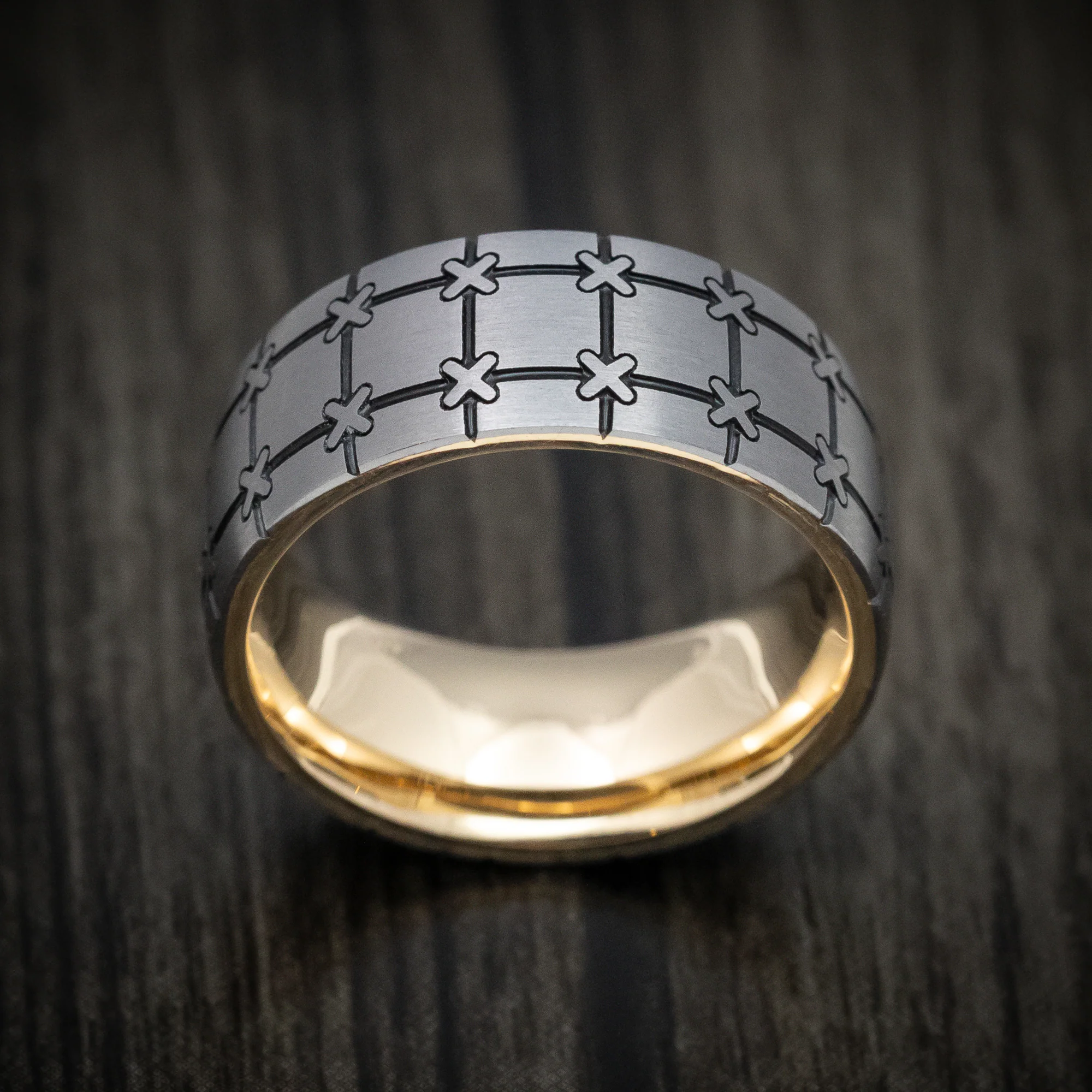 Tantalum and Gold Sleeve Geometric Pattern Men's Ring Custom Made Band - Image 2
